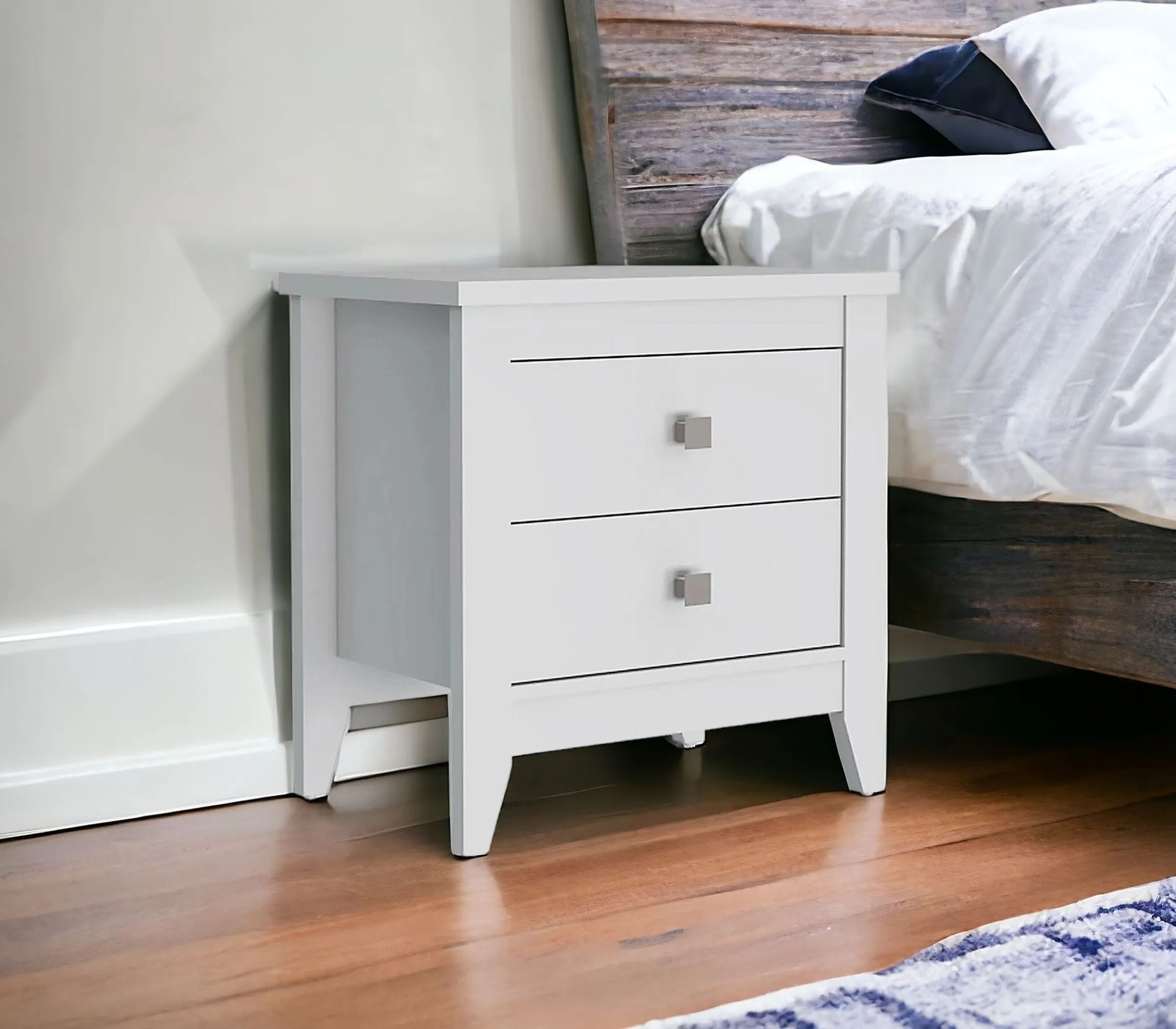24" White Two Drawer Faux Wood Nightstand - Image 2