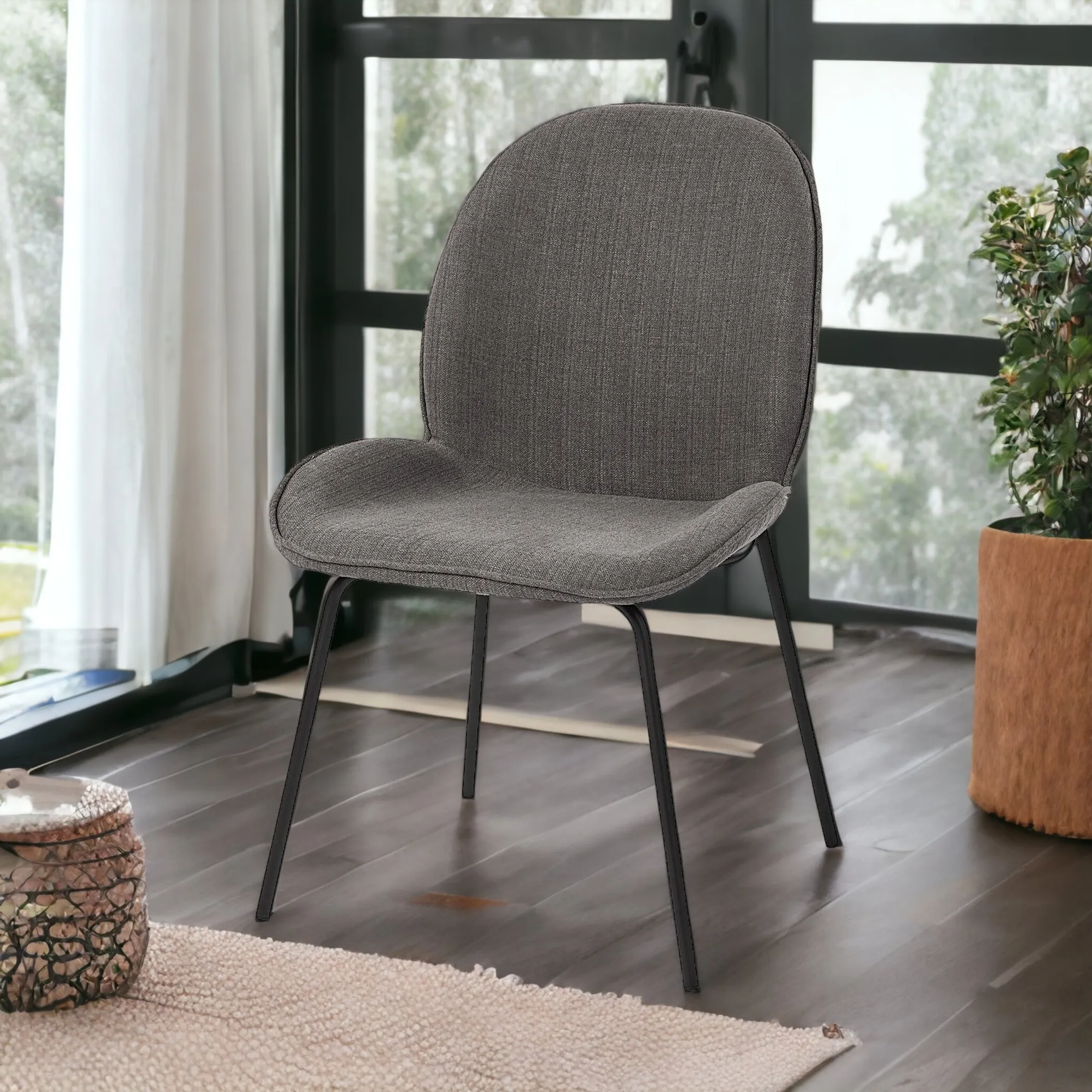 Set Of Two Gray And Black Upholstered Fabric Side Chairs - Image 6