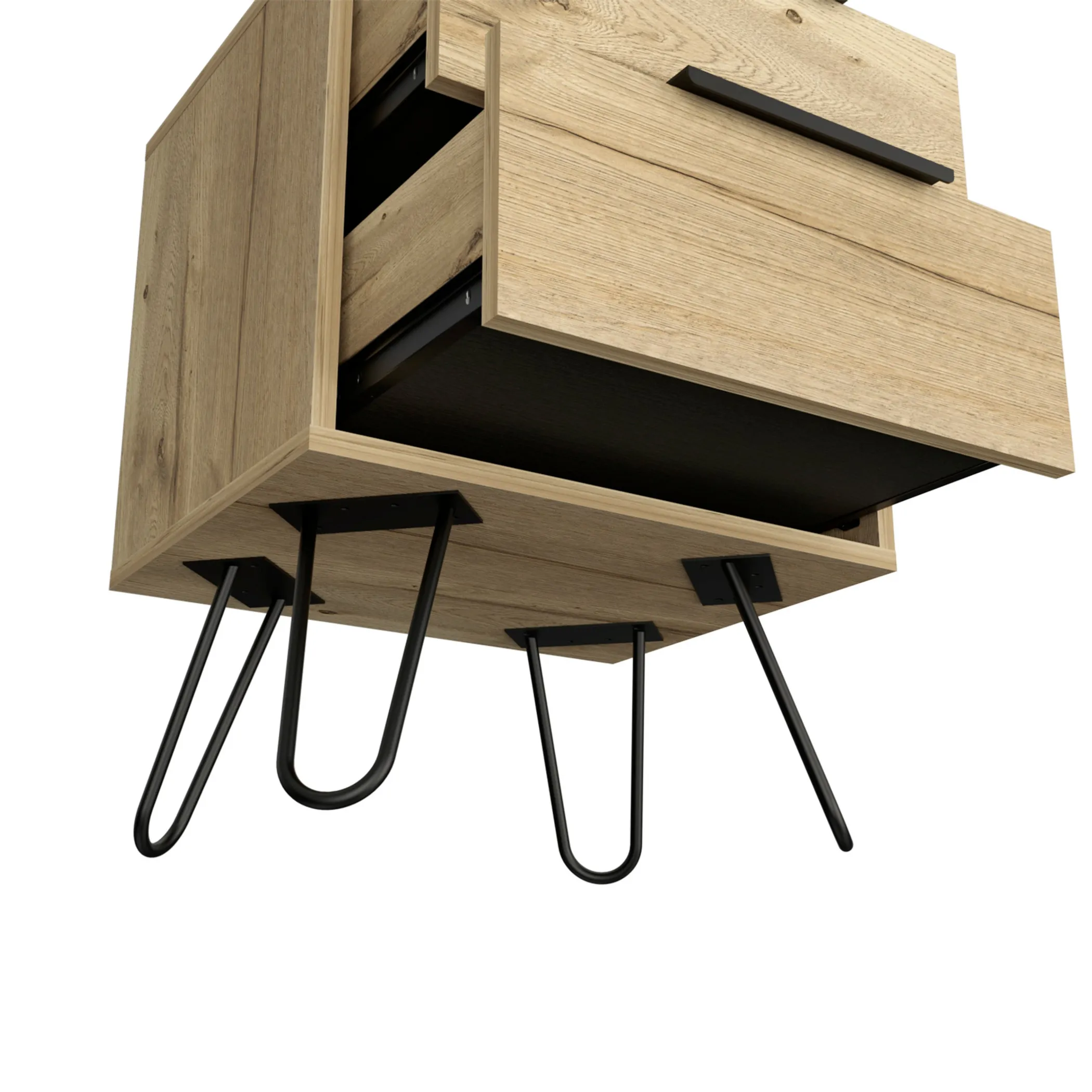 22" Oak Two Drawer Faux Wood Nightstand - Image 3