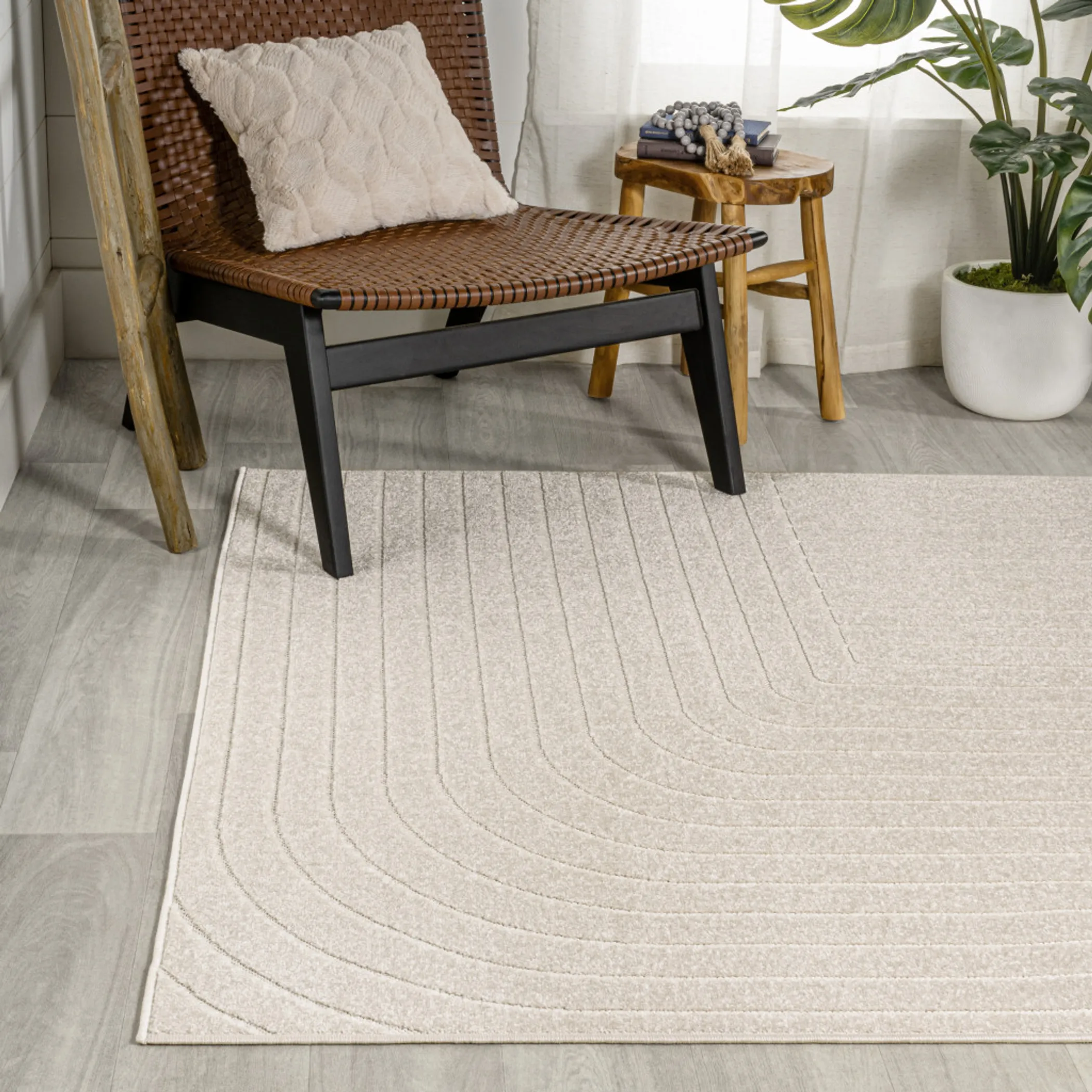 12' X 18' Ivory And Cream Striped Indoor Outdoor Area Rug - Image 6