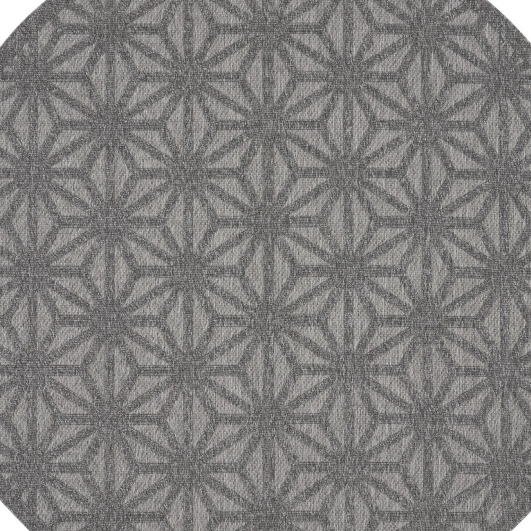 8' Dark Gray And Light Gray Round Geometric Indoor Outdoor Area Rug - Image 3