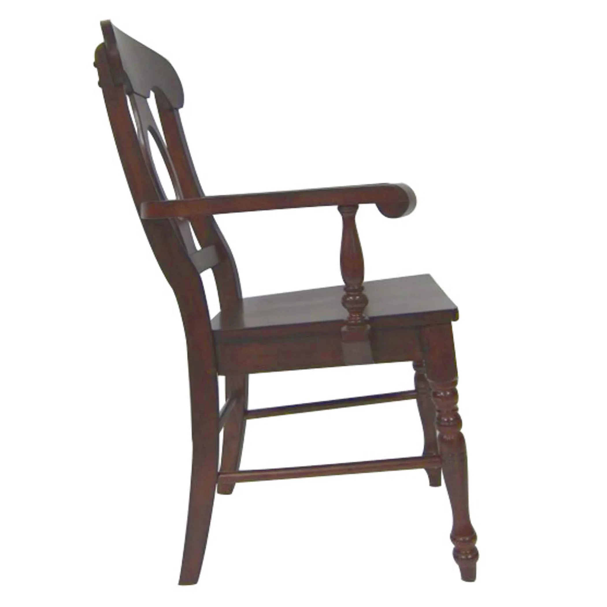 Sunset Trading Andrews Napoleon Dining Chair with Arms | Chestnut Brown Solid Wood | Set of 2 - Image 3
