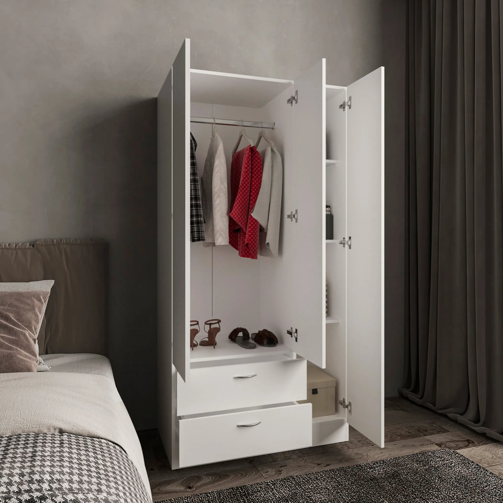 Vico 76" High Armoire Wardrove Closet with 2 Drawers, Double Door Cabinet