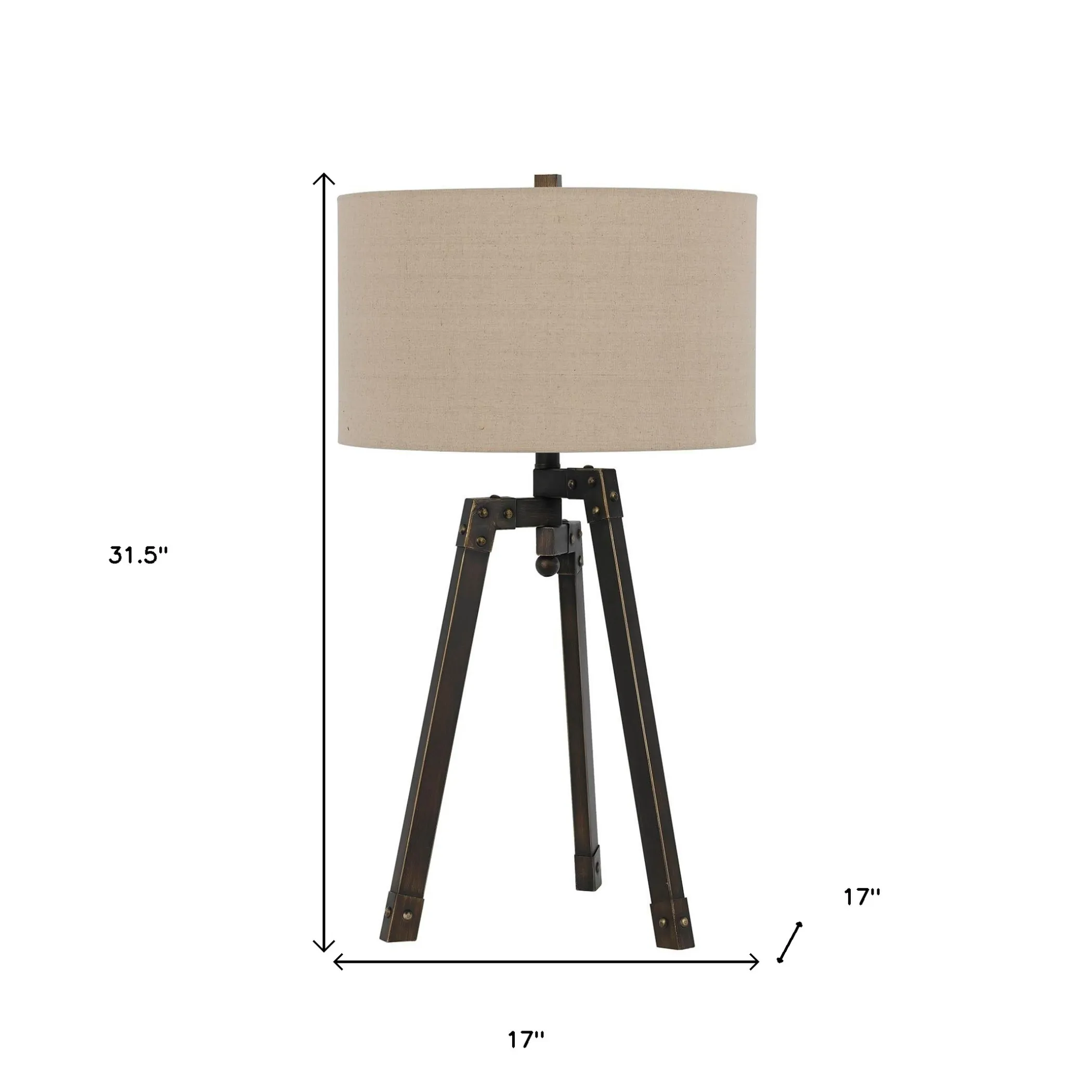 32" Charcoal Metal Tripod Table Lamp With Tan Drum Shade - Image 5