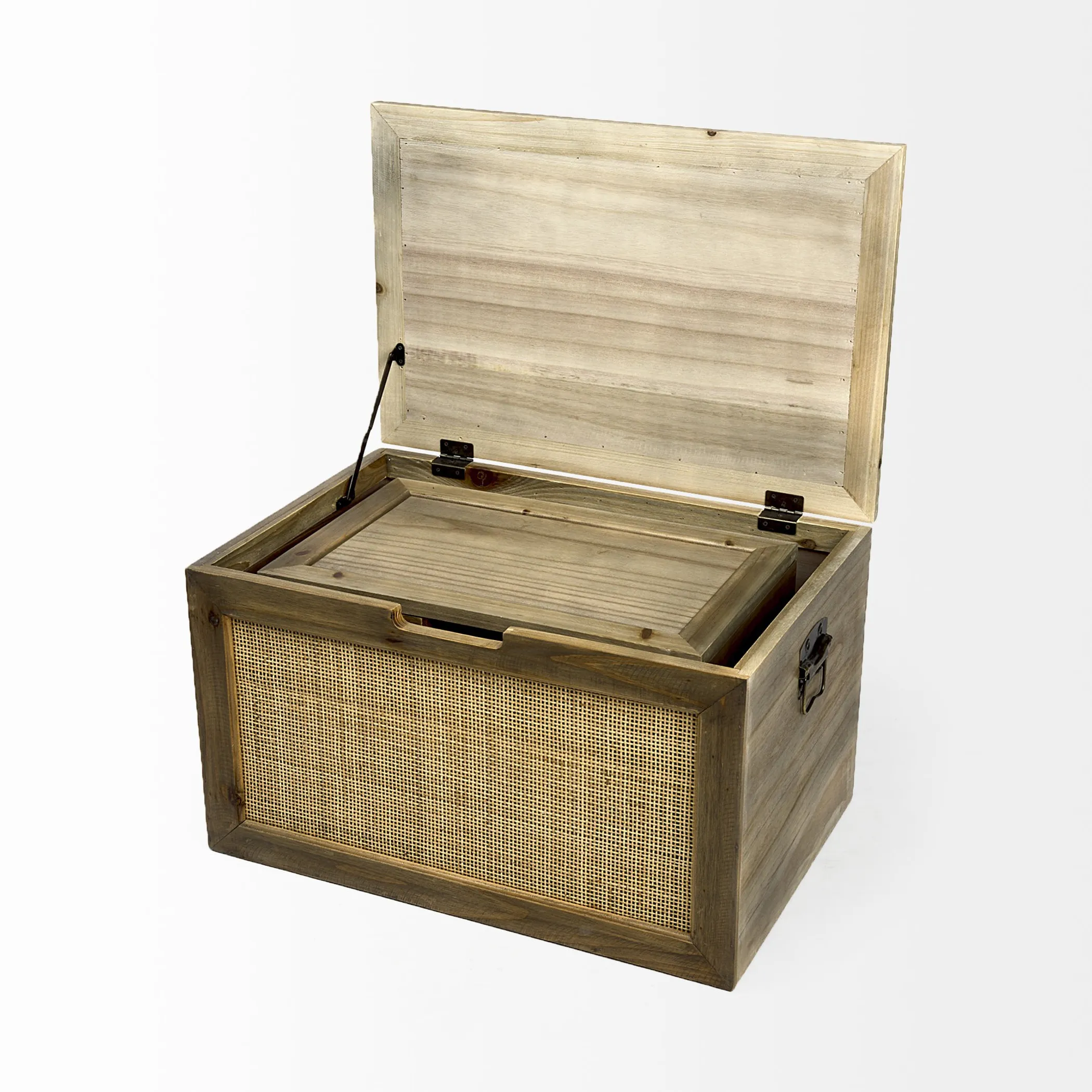 Set Of Two Brown and Natural Wood And Cane Storage Boxes - Image 5
