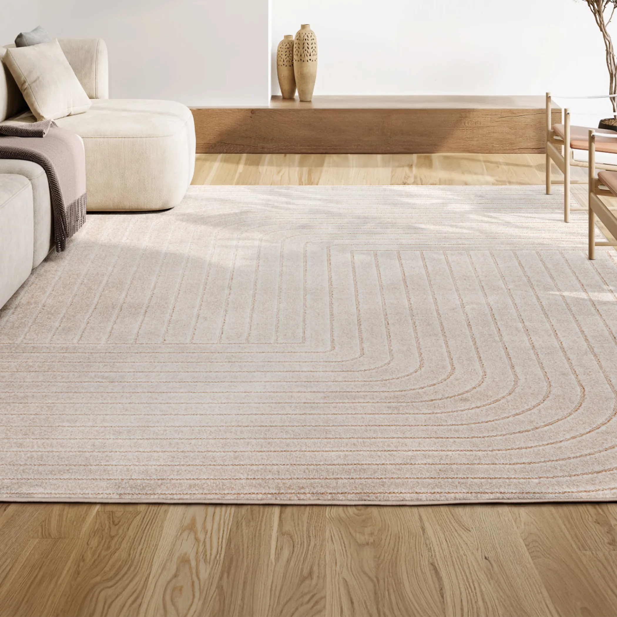 12' X 18' Ivory And Cream Striped Indoor Outdoor Area Rug - Image 4