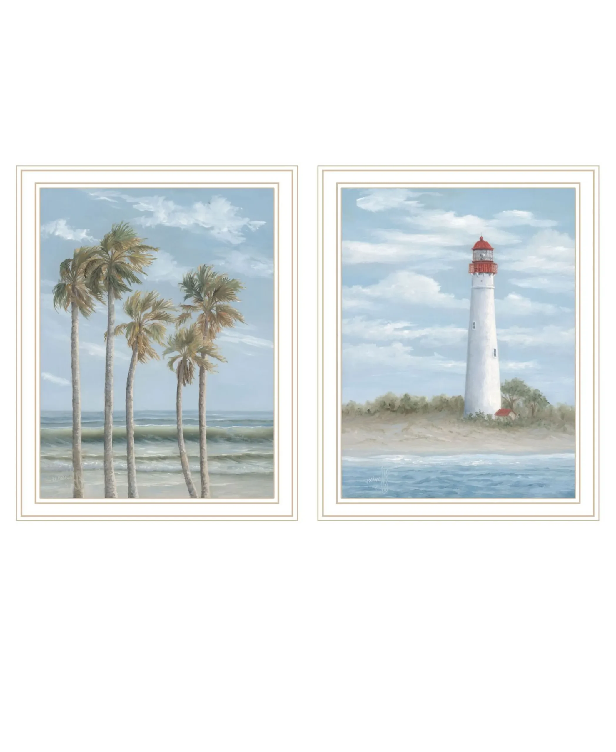 Set Of Two Cape May Lighthouse And Palm Trees White Framed Wall Art - Image 4