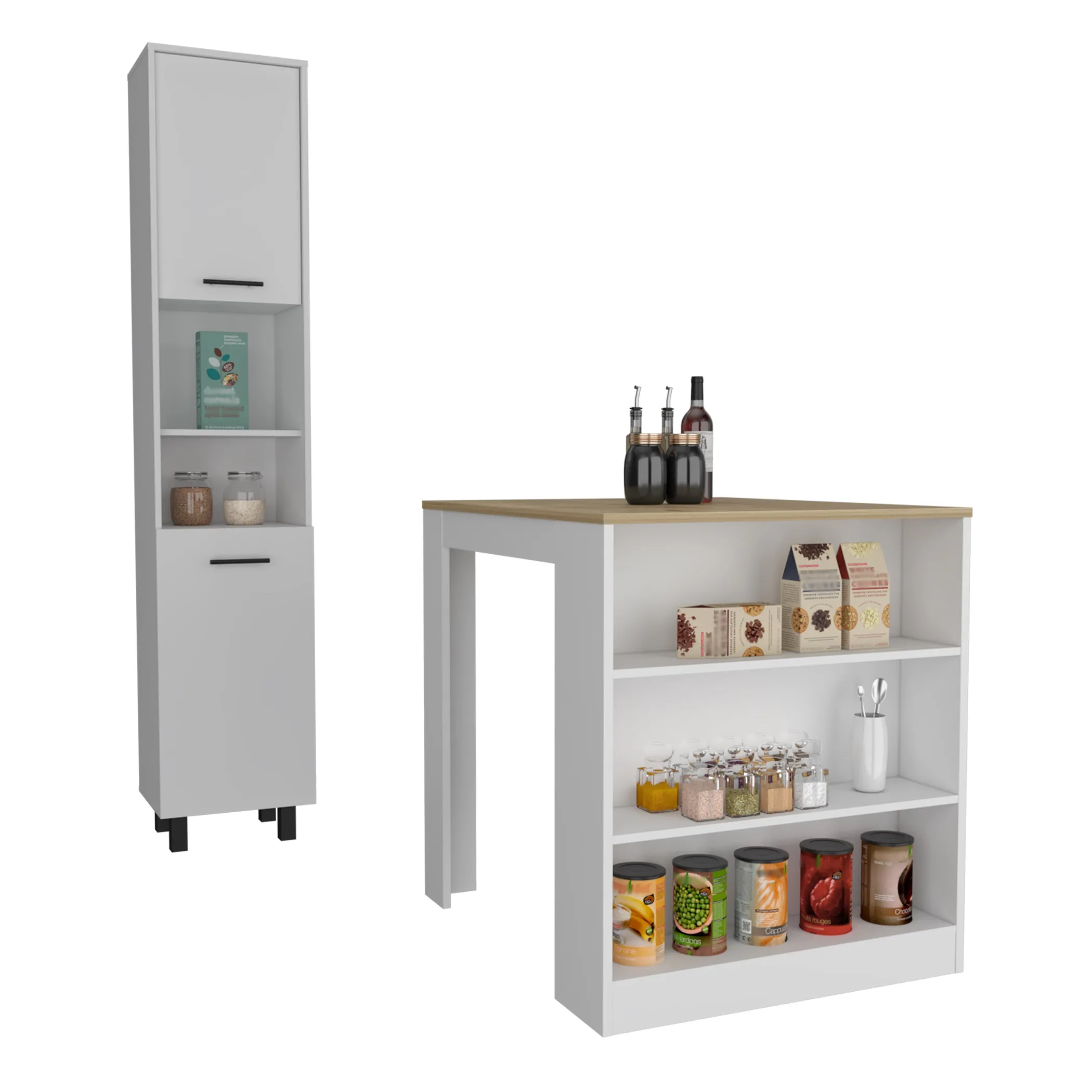 Glendale 2 Piece Kitchen Set, White / Light Oak Finish - Image 2