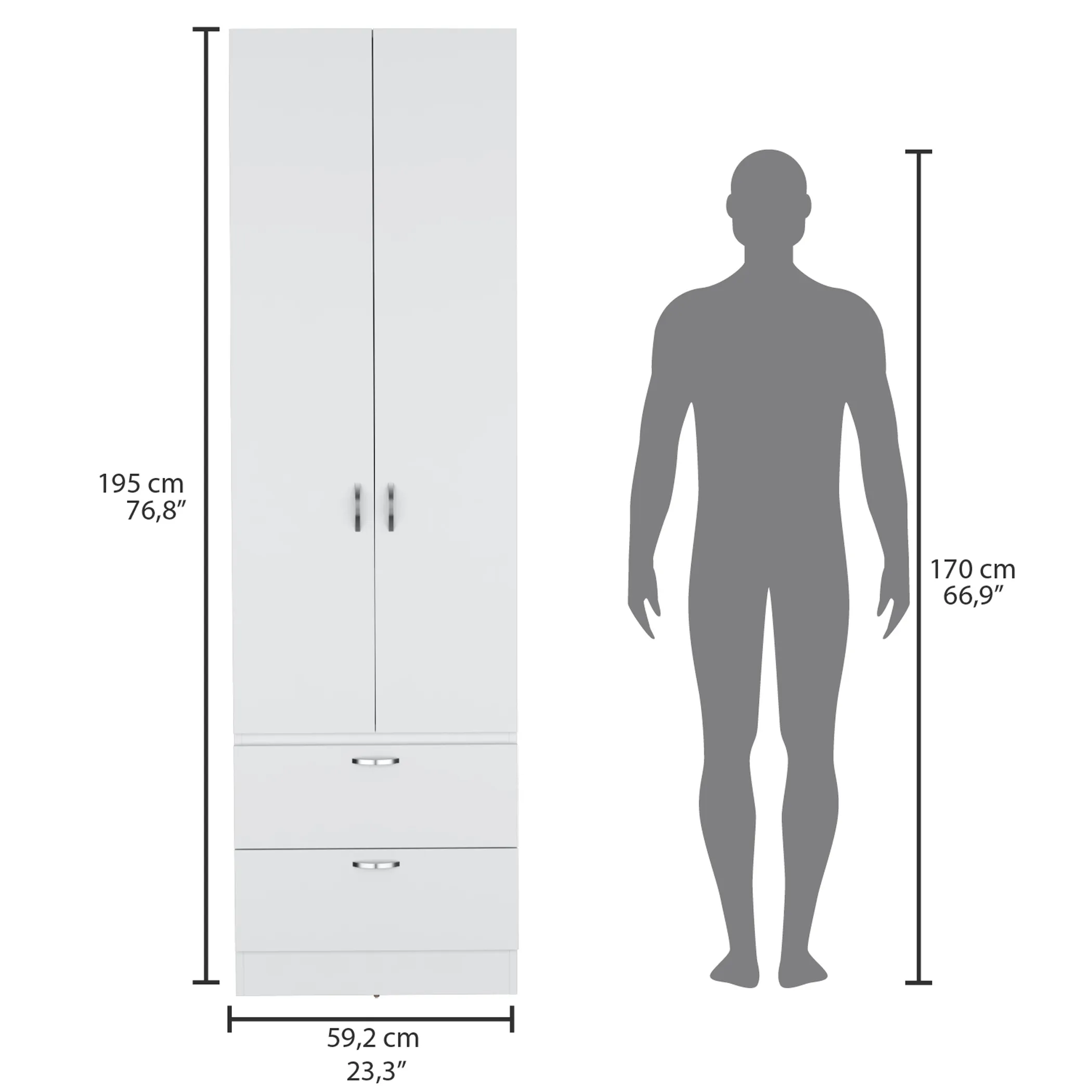 Vico 76" High Armoire Wardrove Closet with 2 Drawers, Double Door Cabinet - Image 5