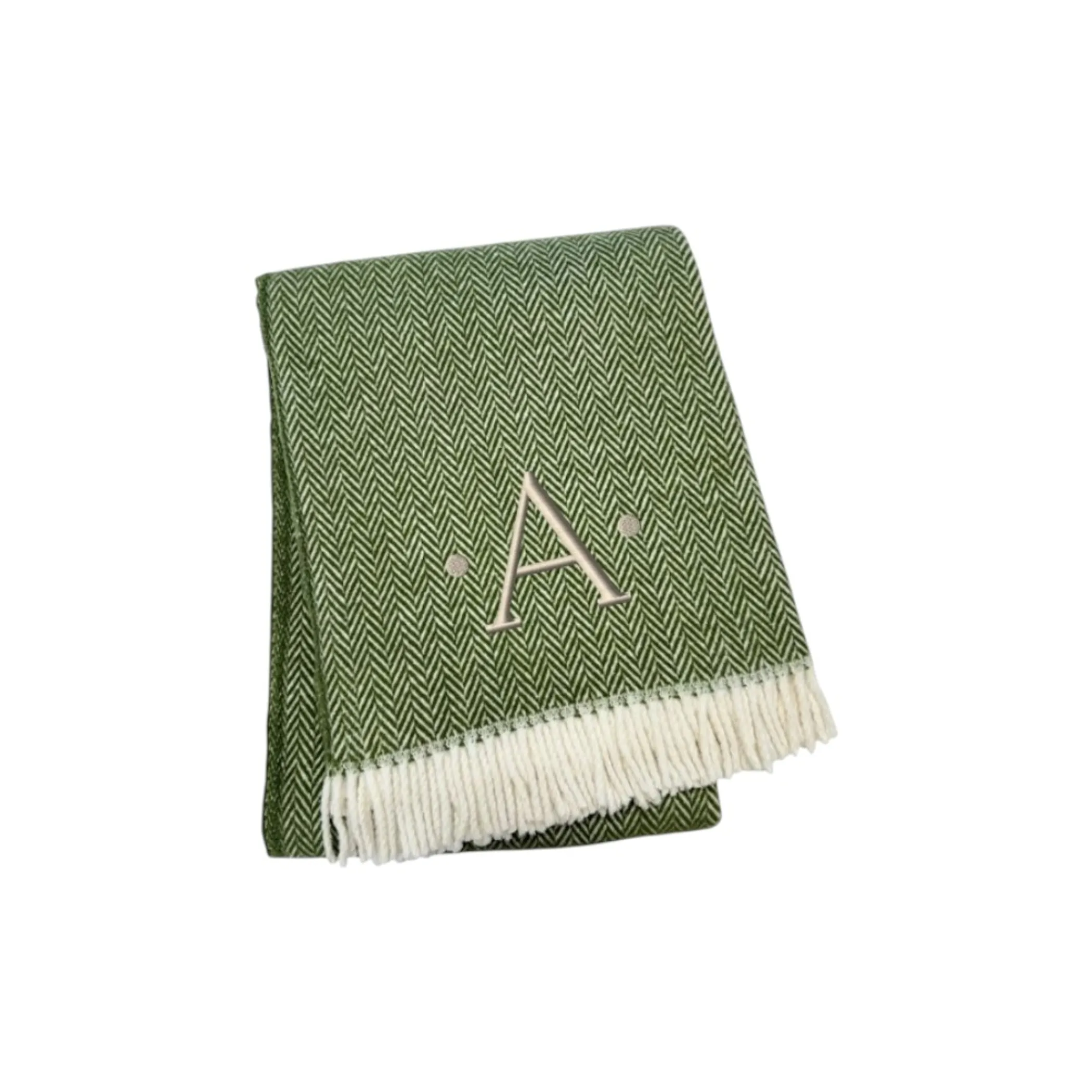 Herringbone Cotton Blend A Initial Throw Blanket with Tassels And Embroidery