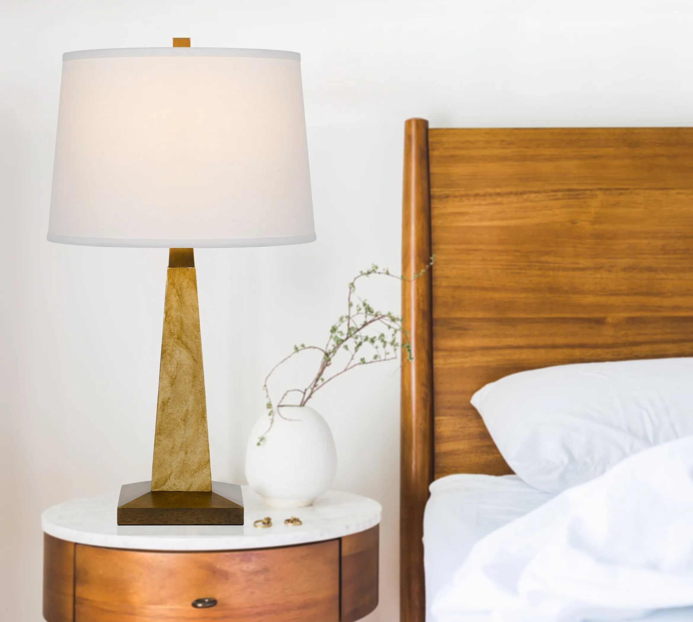 28" Brown Table Lamp With Off White Empire Shade - Image 4