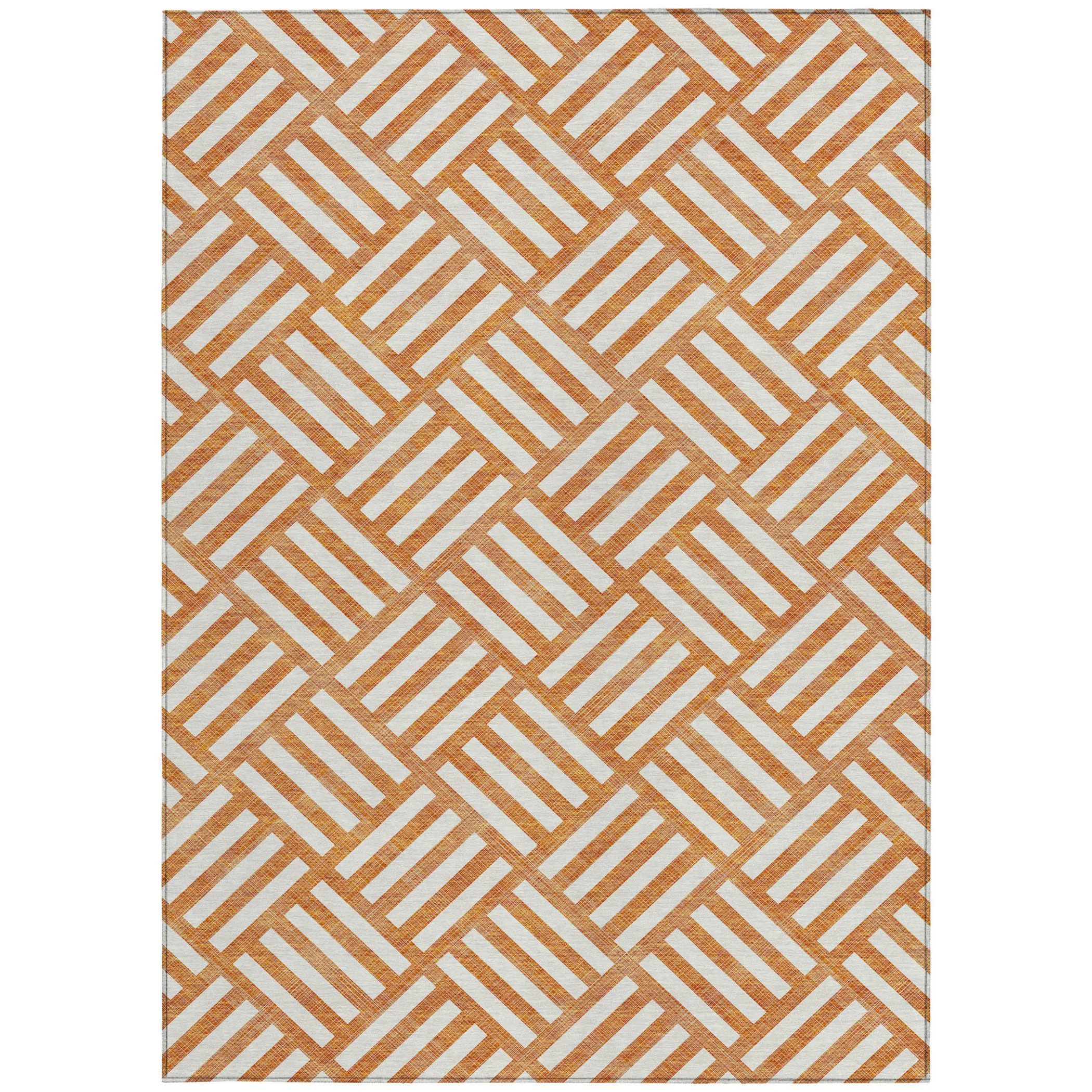 10' X 14' Orange And Ivory Geometric Washable Indoor Outdoor Area Rug - Image 6