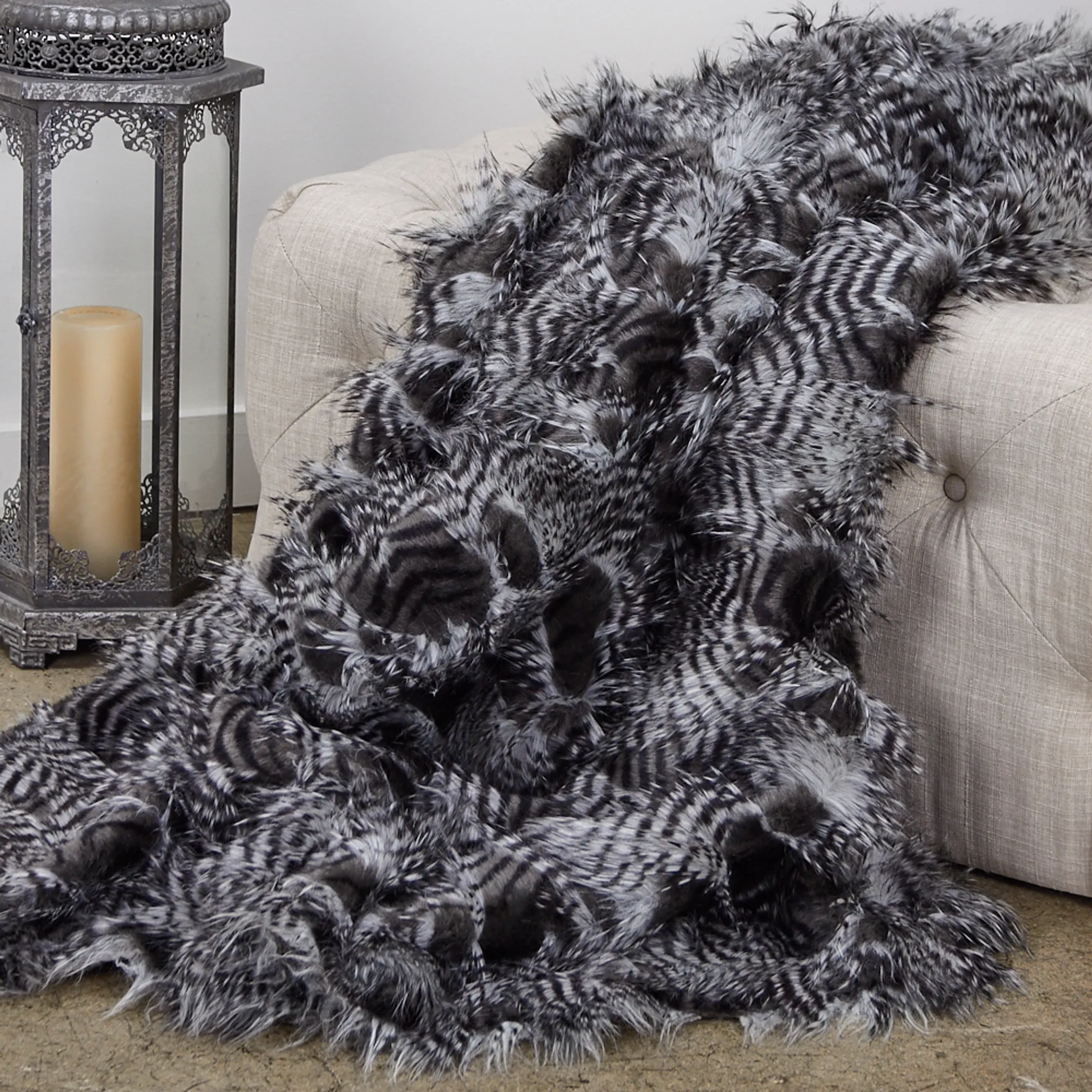 Plutus Porcupine Grey and Silver Faux Fur Luxury Throw - Image 2