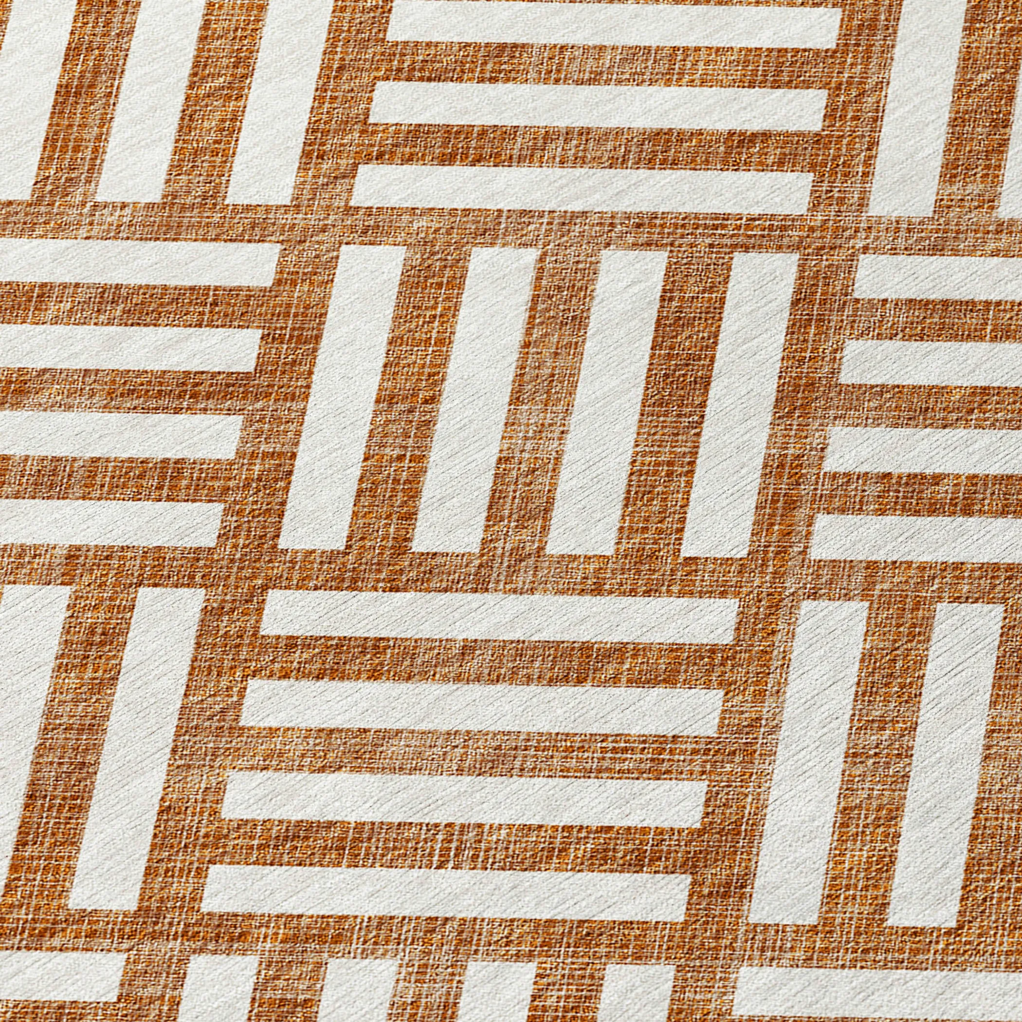 9' X 12' Orange And Ivory Geometric Washable Indoor Outdoor Area Rug - Image 5
