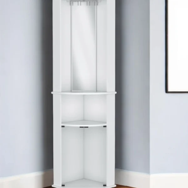 75" White Wood Corner Bar Cabinet With Three Shelves