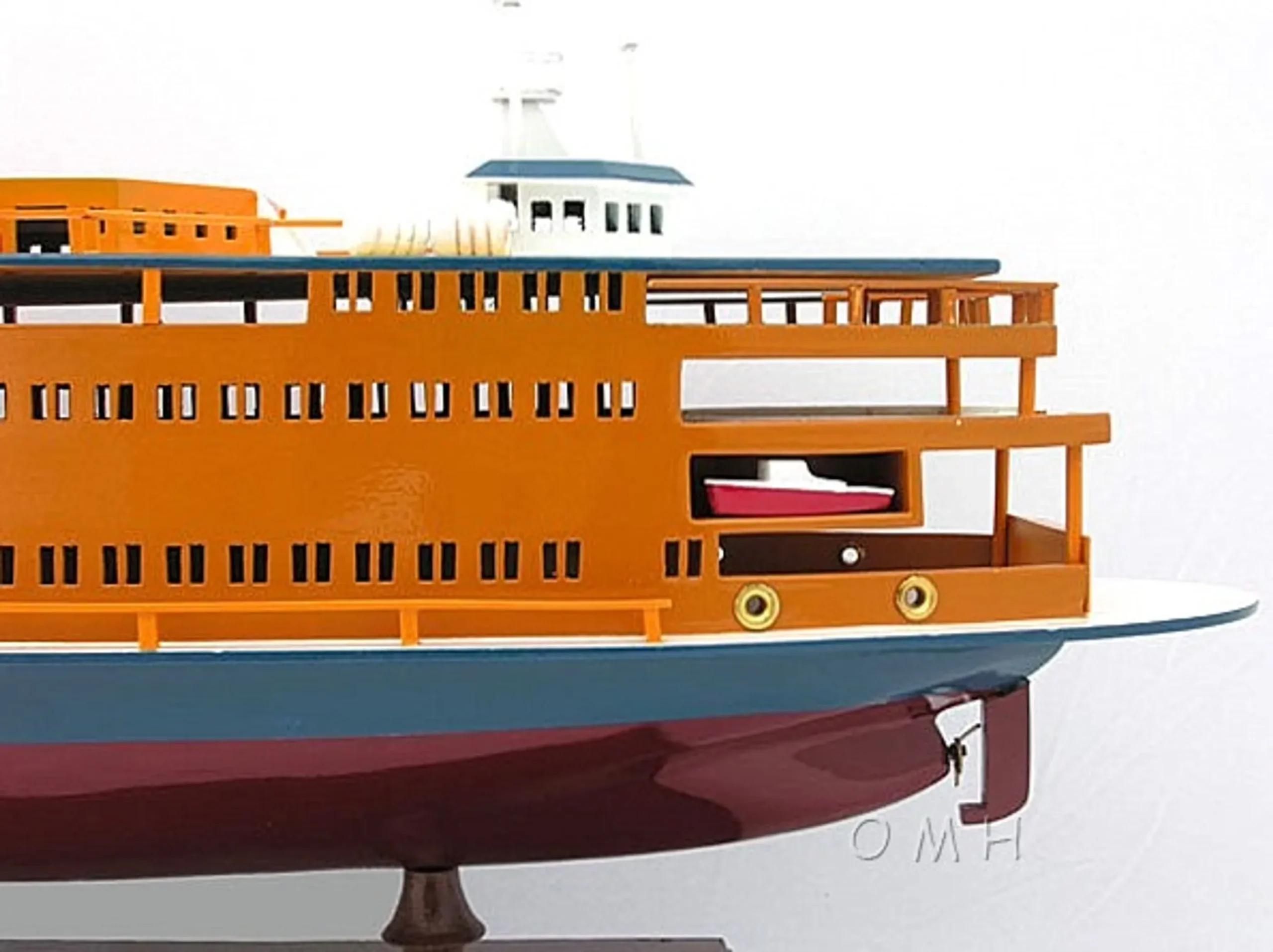 11" Maroon Staten Island Ferry Boat Hand Painted Decorative Boat - Image 6
