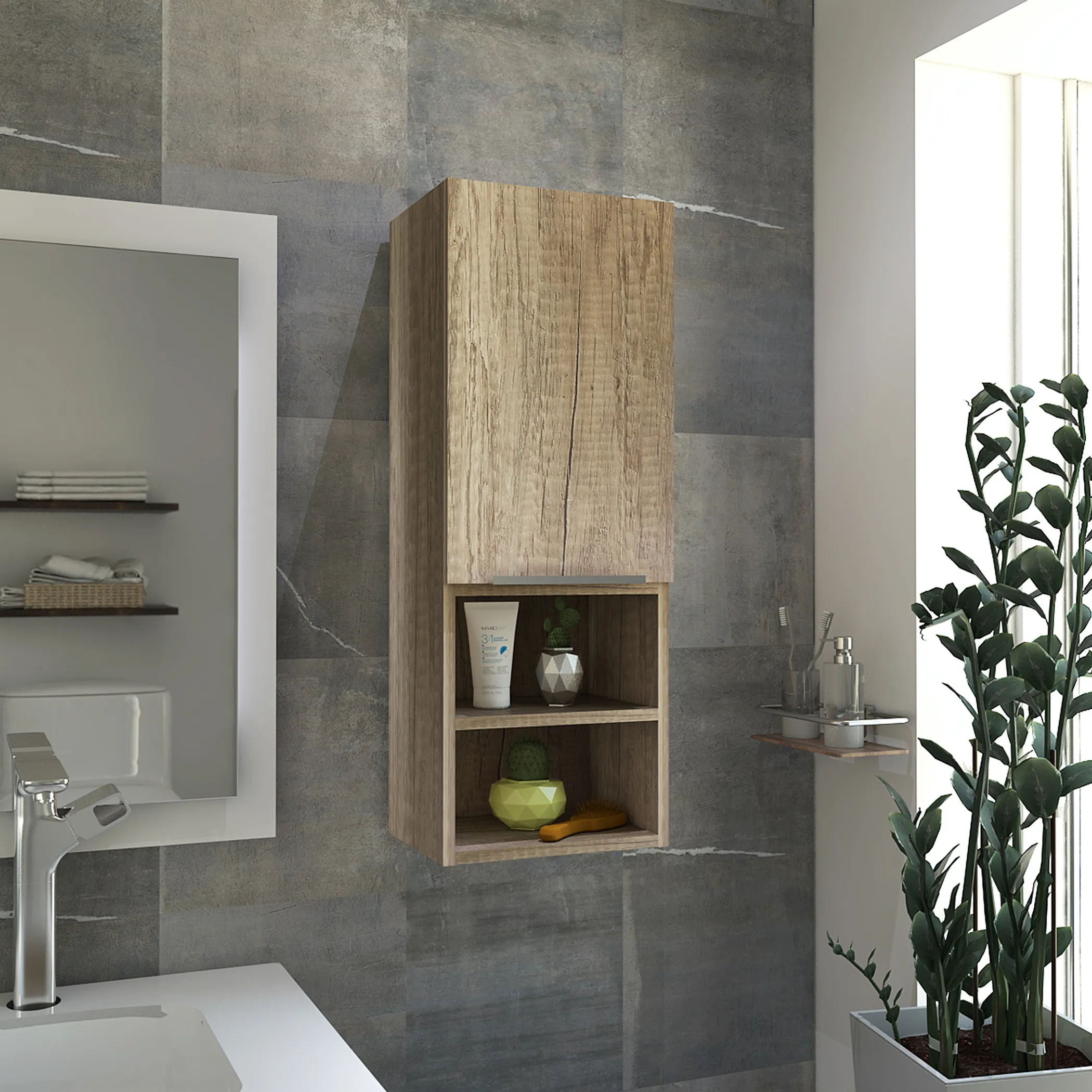 12" Wood Brown Standard Accent Cabinet With Four Shelves - Image 5