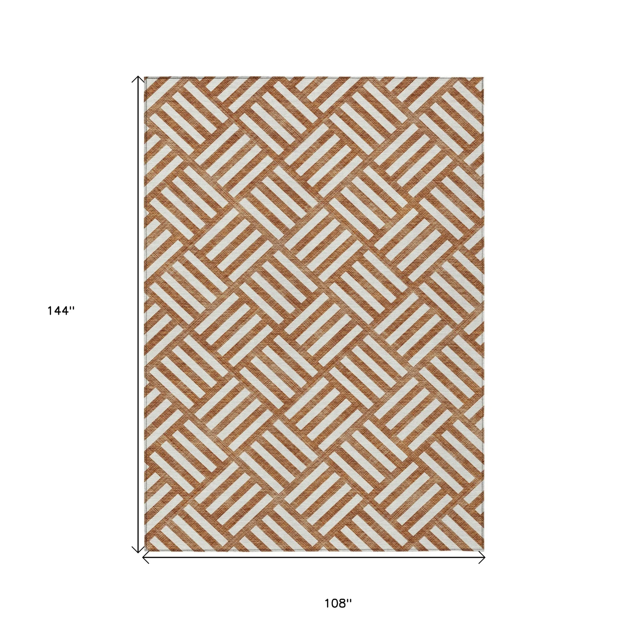 9' X 12' Orange And Ivory Geometric Washable Indoor Outdoor Area Rug - Image 3