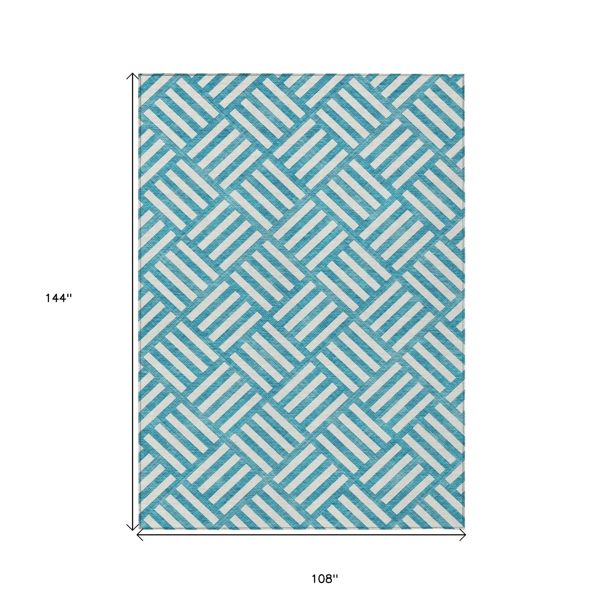9' X 12' Teal Blue And Ivory Geometric Washable Indoor Outdoor Area Rug - Image 3