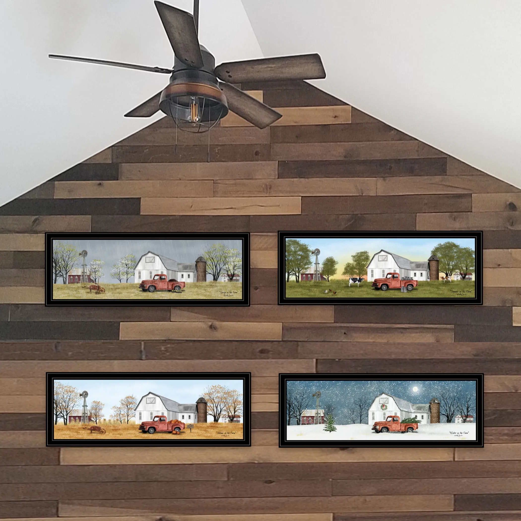 Set Of Four Billy Jacobs Four Seasons Collection VII 3 Black Framed Print Wall Art - Image 4