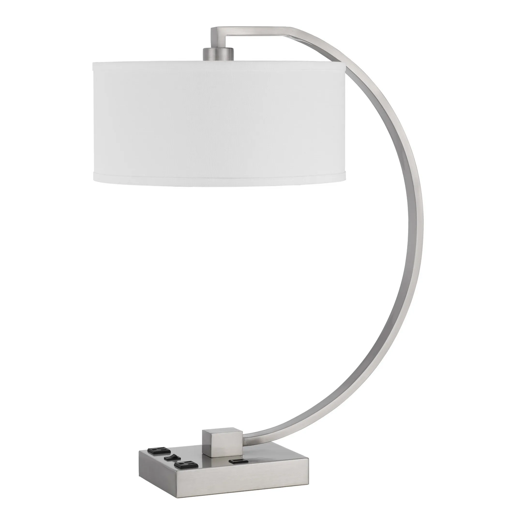 26" Nickel Metal Lantern Desk USB Table Lamp With White Shade - Image 2