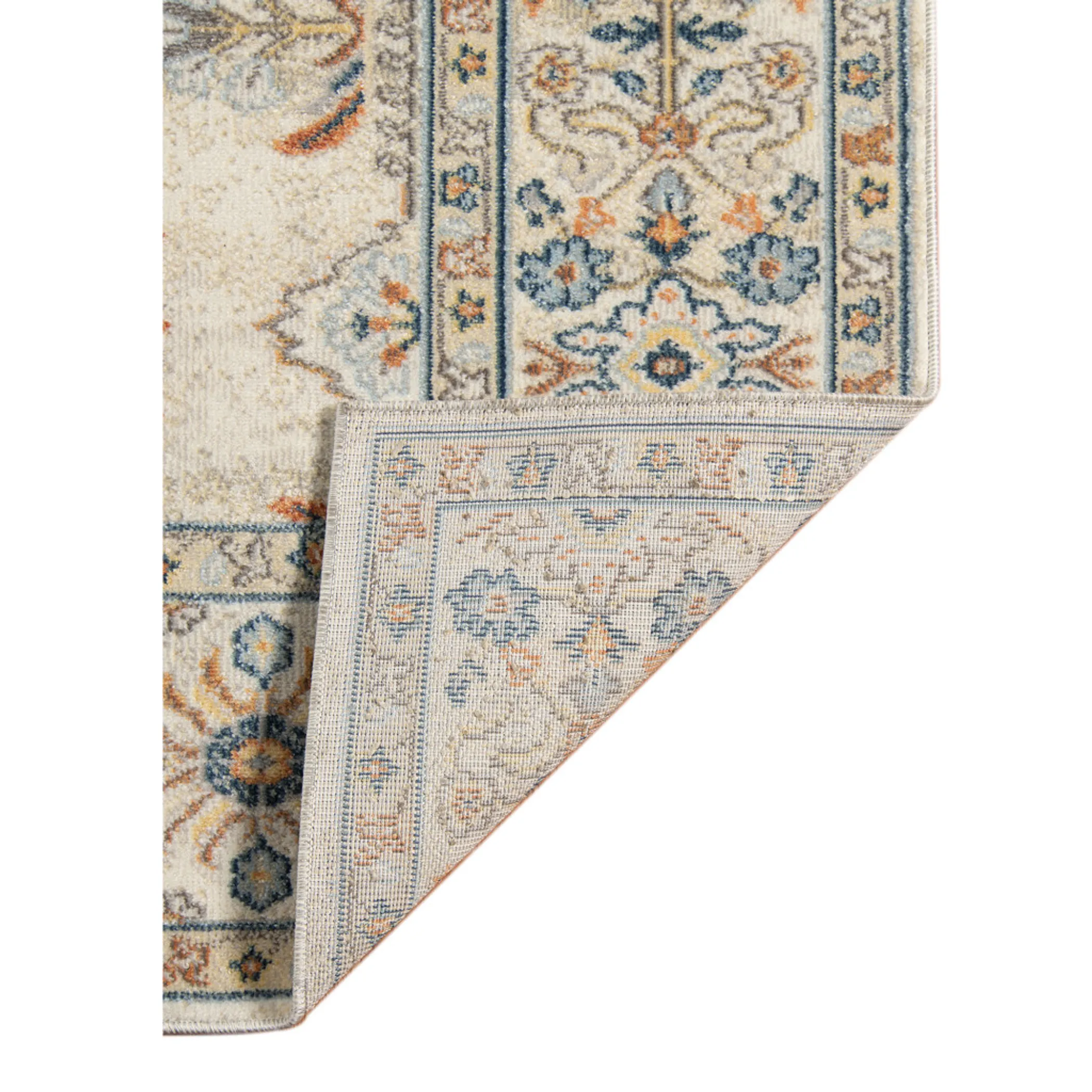 9' X 12' Blue and Orange Medallion Stain Resistant Indoor Outdoor Area Rug - Image 4