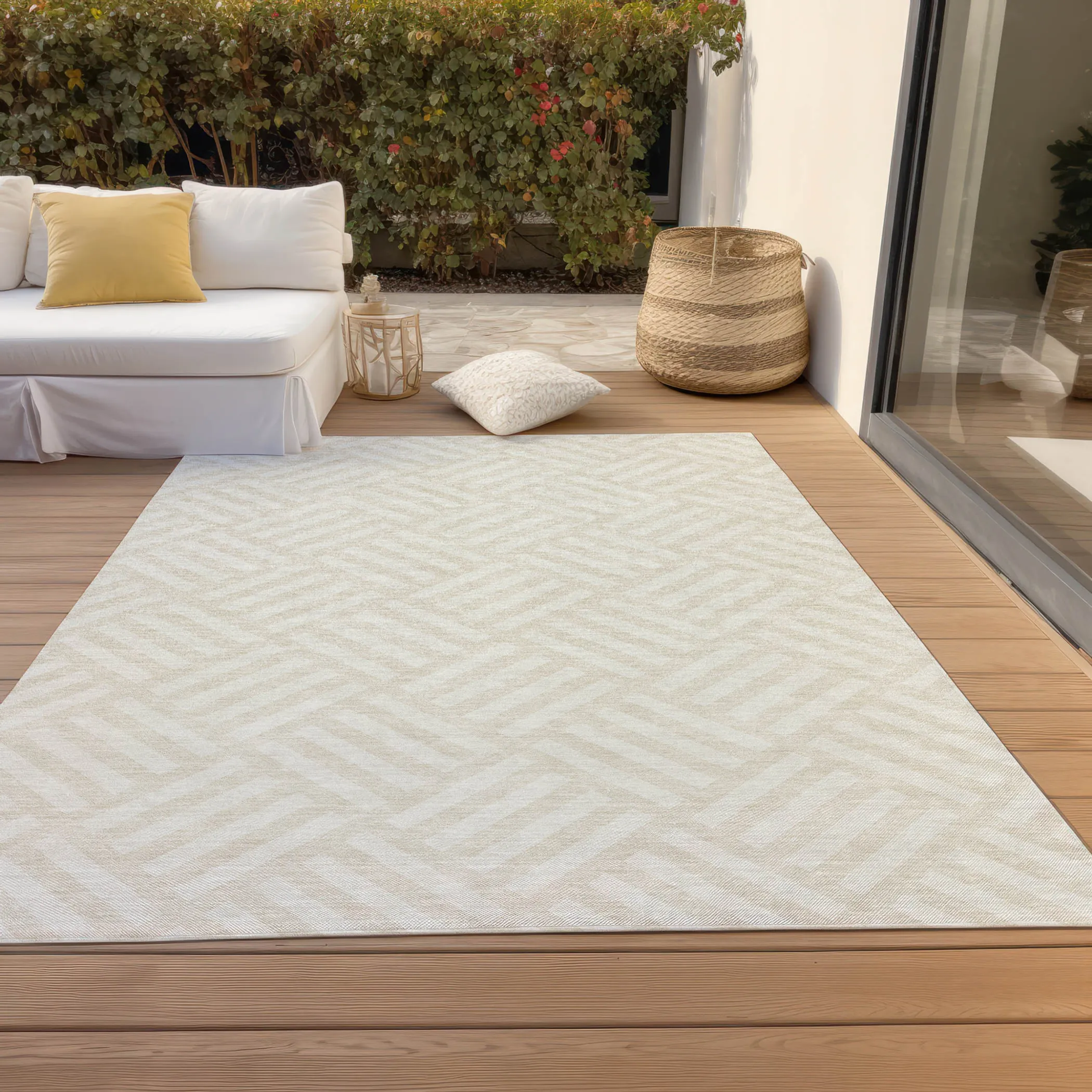 10' X 14' Ivory And Beige Geometric Washable Indoor Outdoor Area Rug - Image 6