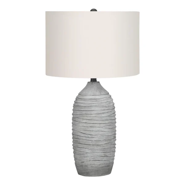 27" Gray Cylinder Table Lamp With Ivory Drum Shade