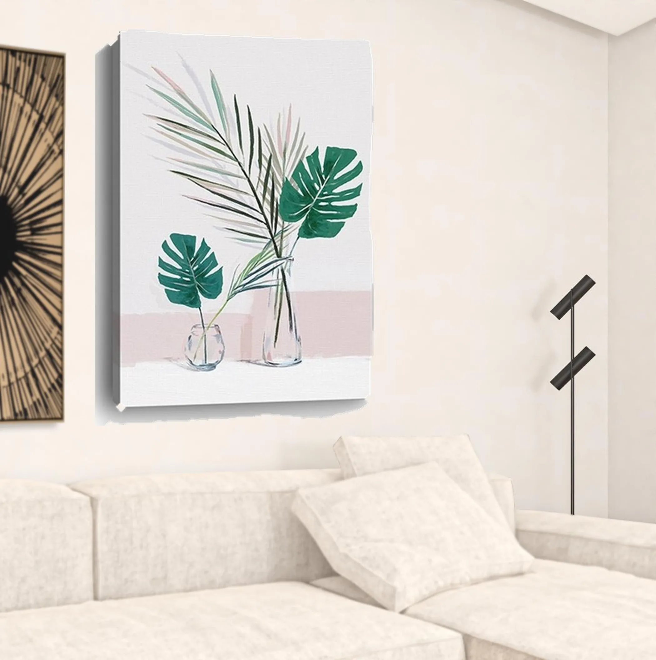 Pretty Green Foliage Leaves Pink Unframed Print Wall Art - Image 3