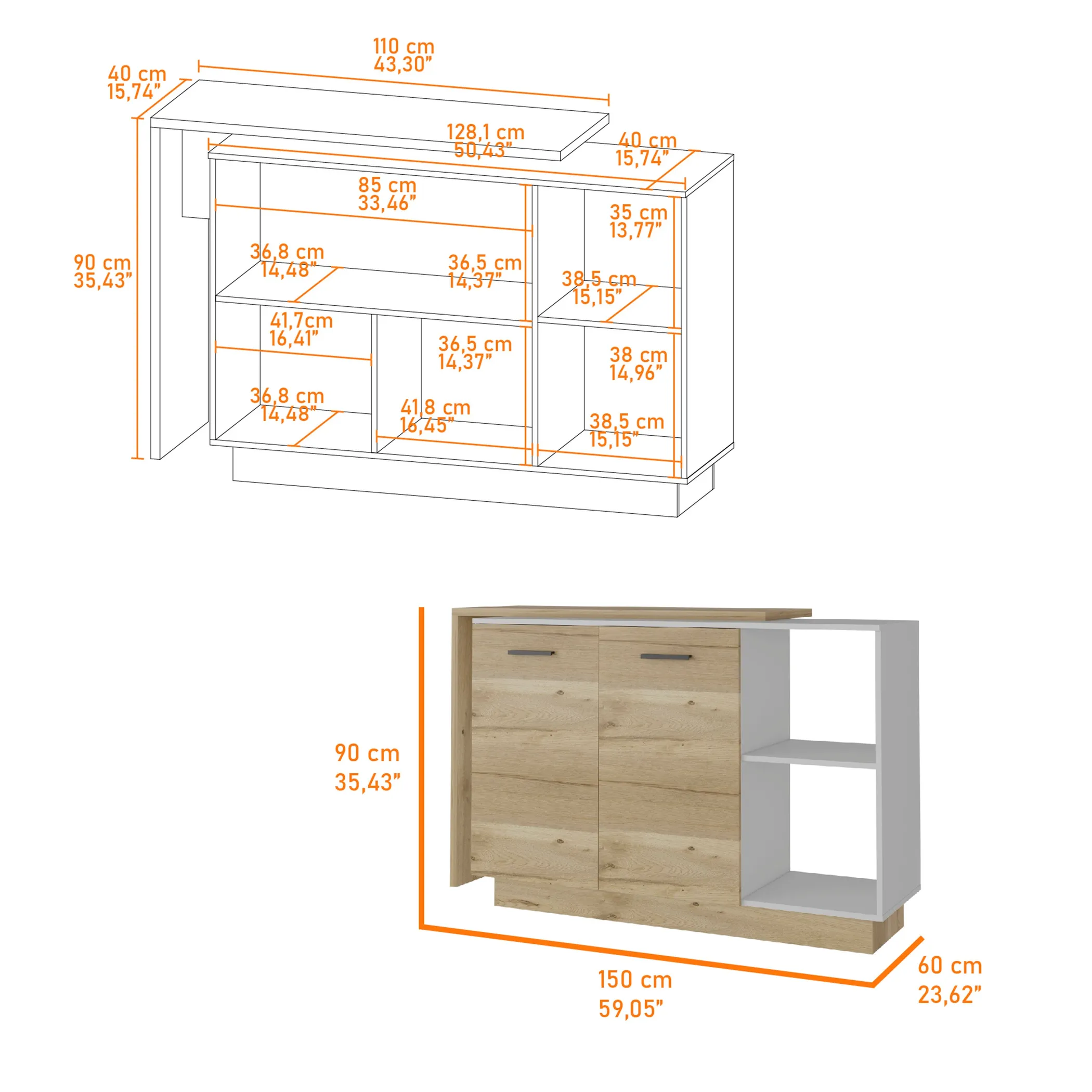 Memphis 2 Piece Kitchen Set, Sicilia Kitchen Island + Napoles Utility Sink - Image 5