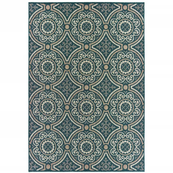 8' x 10' Blue and Gray Geometric Stain Resistant Indoor Outdoor Area Rug