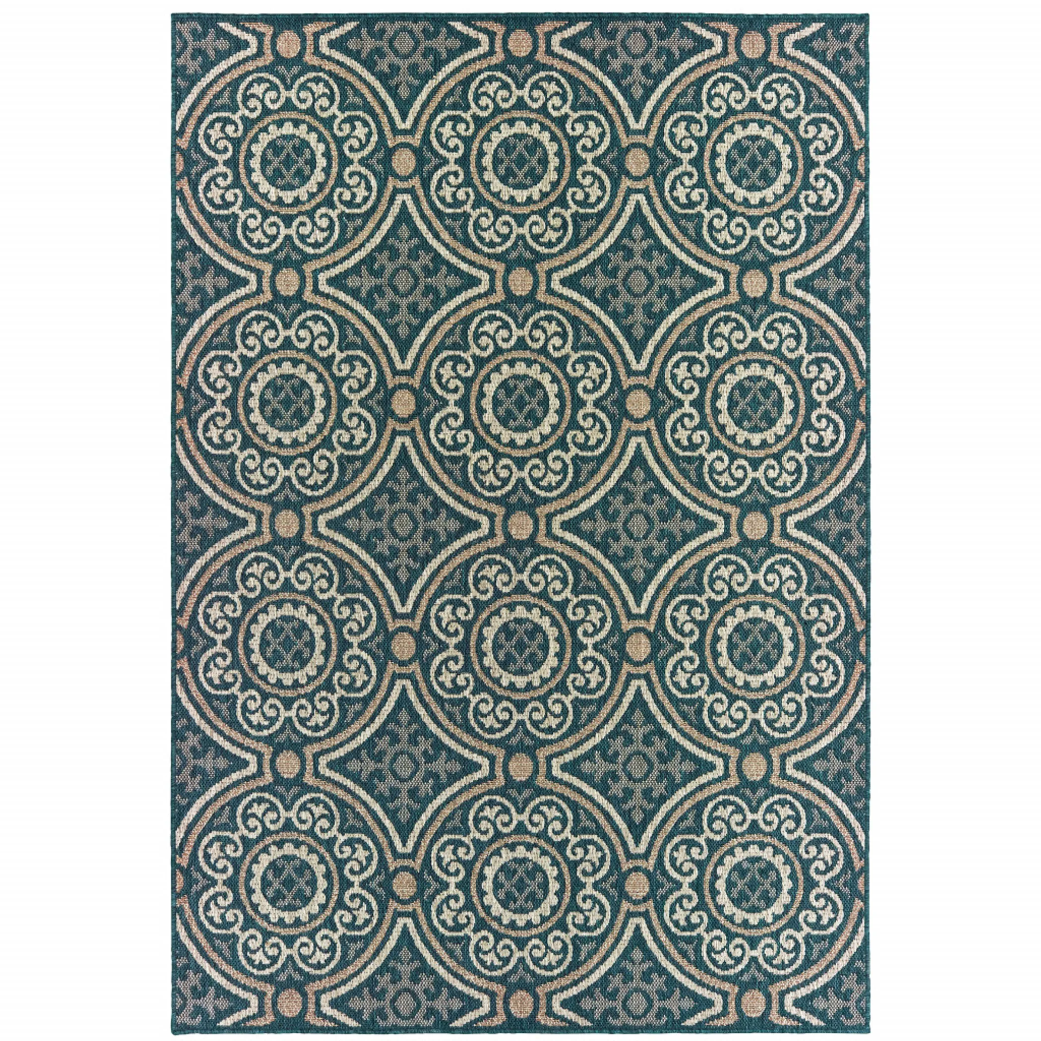 8' x 10' Blue and Gray Geometric Stain Resistant Indoor Outdoor Area Rug
