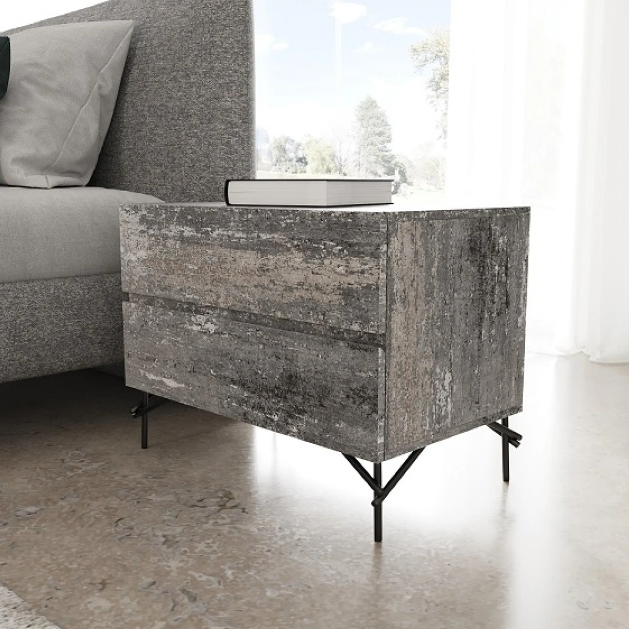 21" Distressed Gray Two Drawer Nightstand - Image 2
