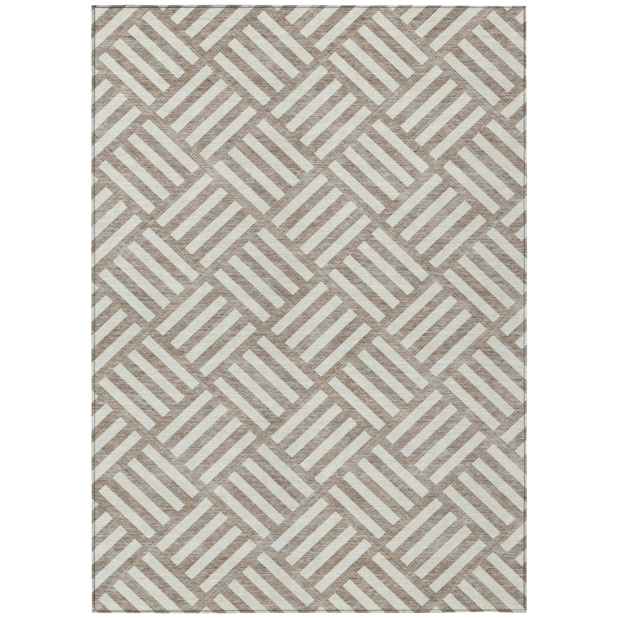 9' X 12' Taupe And Ivory Geometric Washable Indoor Outdoor Area Rug - Image 2