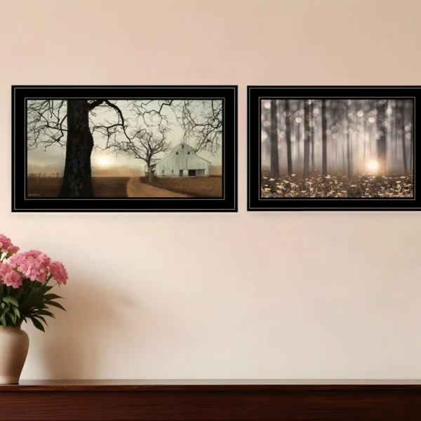 Set Of Two Enchanted Sunrise 2 Black Framed Print Wall Art