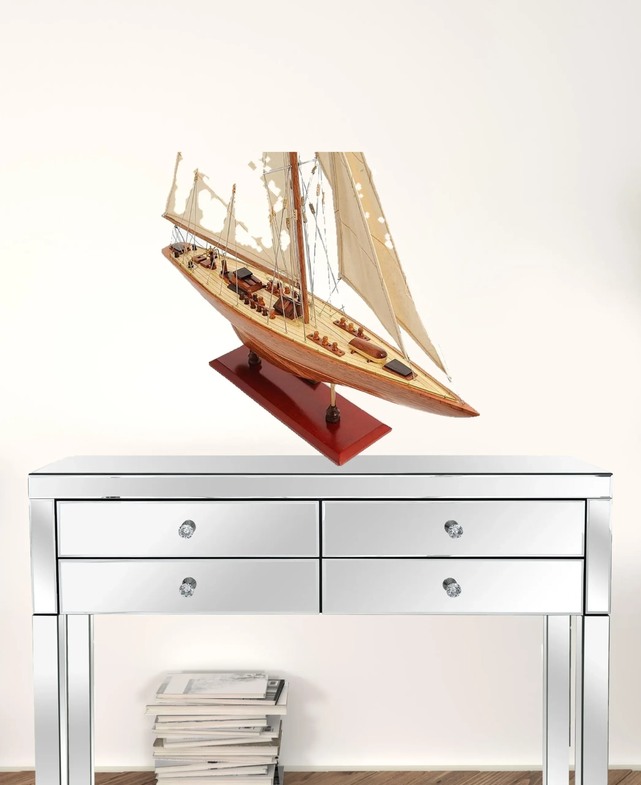 31" Wood Brown Endeavour Yacht Hand Painted Sculpture - Image 2