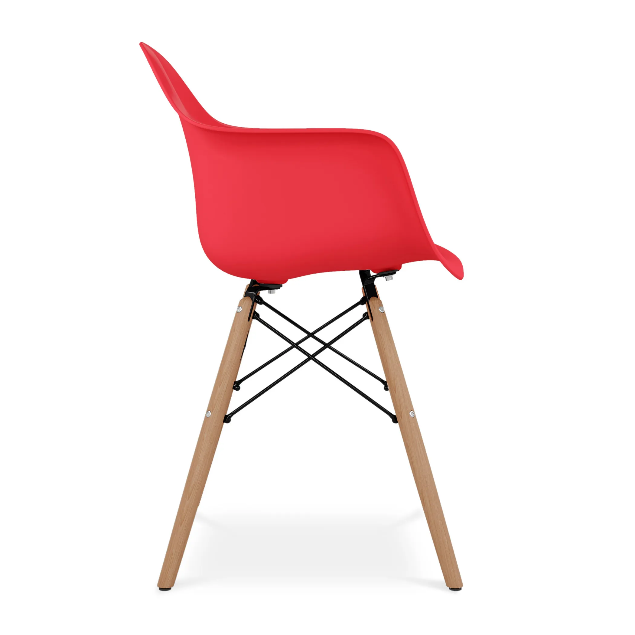 Red And Natural Heavy Duty Plastic And Solid Wood Dining Arm Chair - Image 4