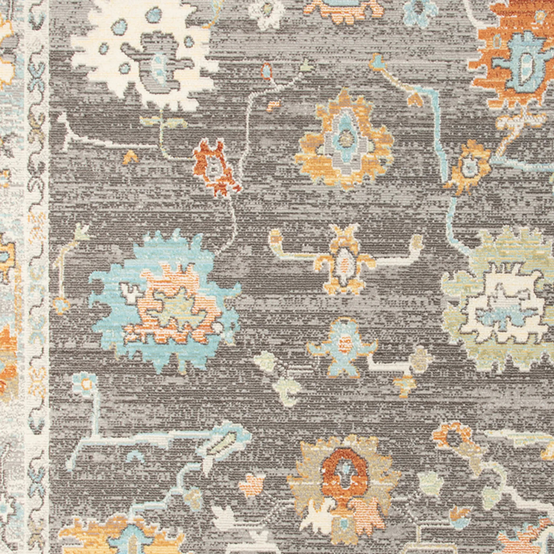 9' X 12' Gray and Orange Floral Stain Resistant Indoor Outdoor Area Rug - Image 6