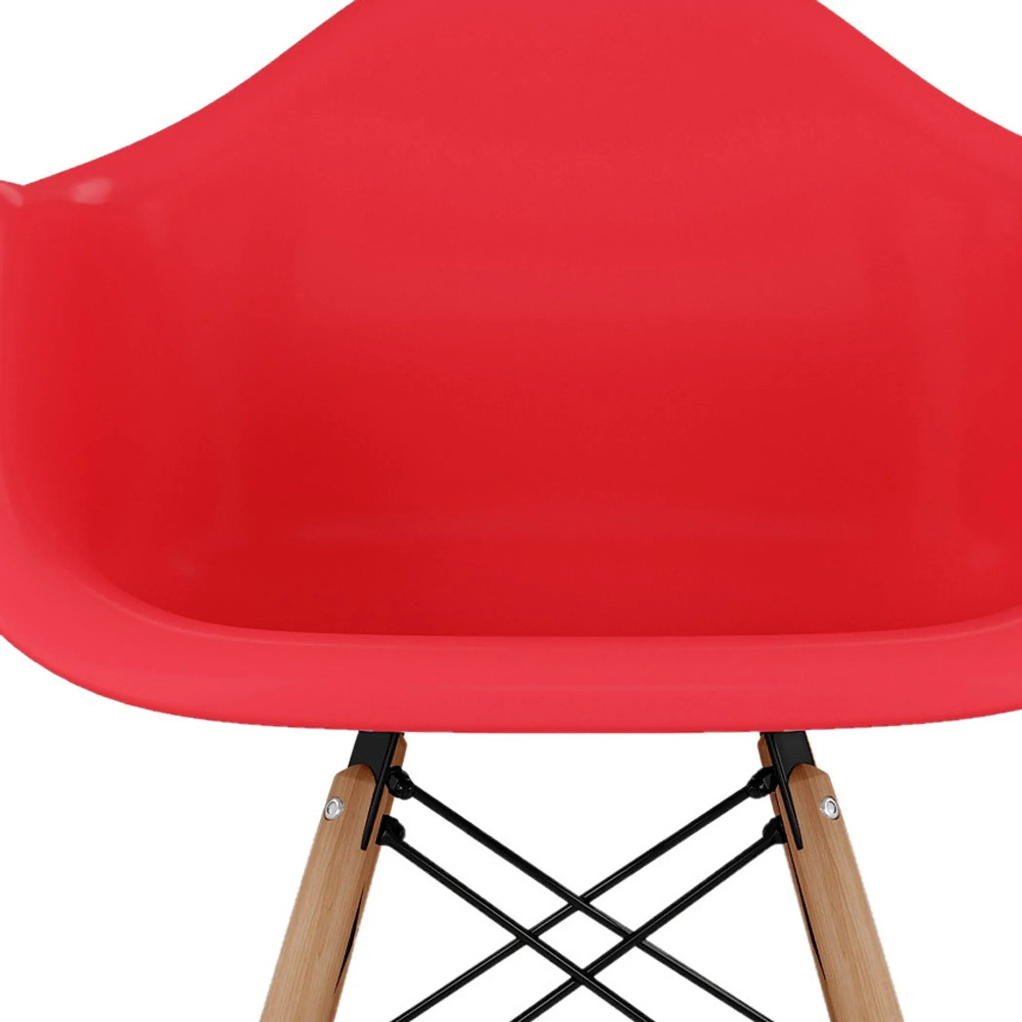 Red And Natural Heavy Duty Plastic And Solid Wood Dining Arm Chair - Image 6