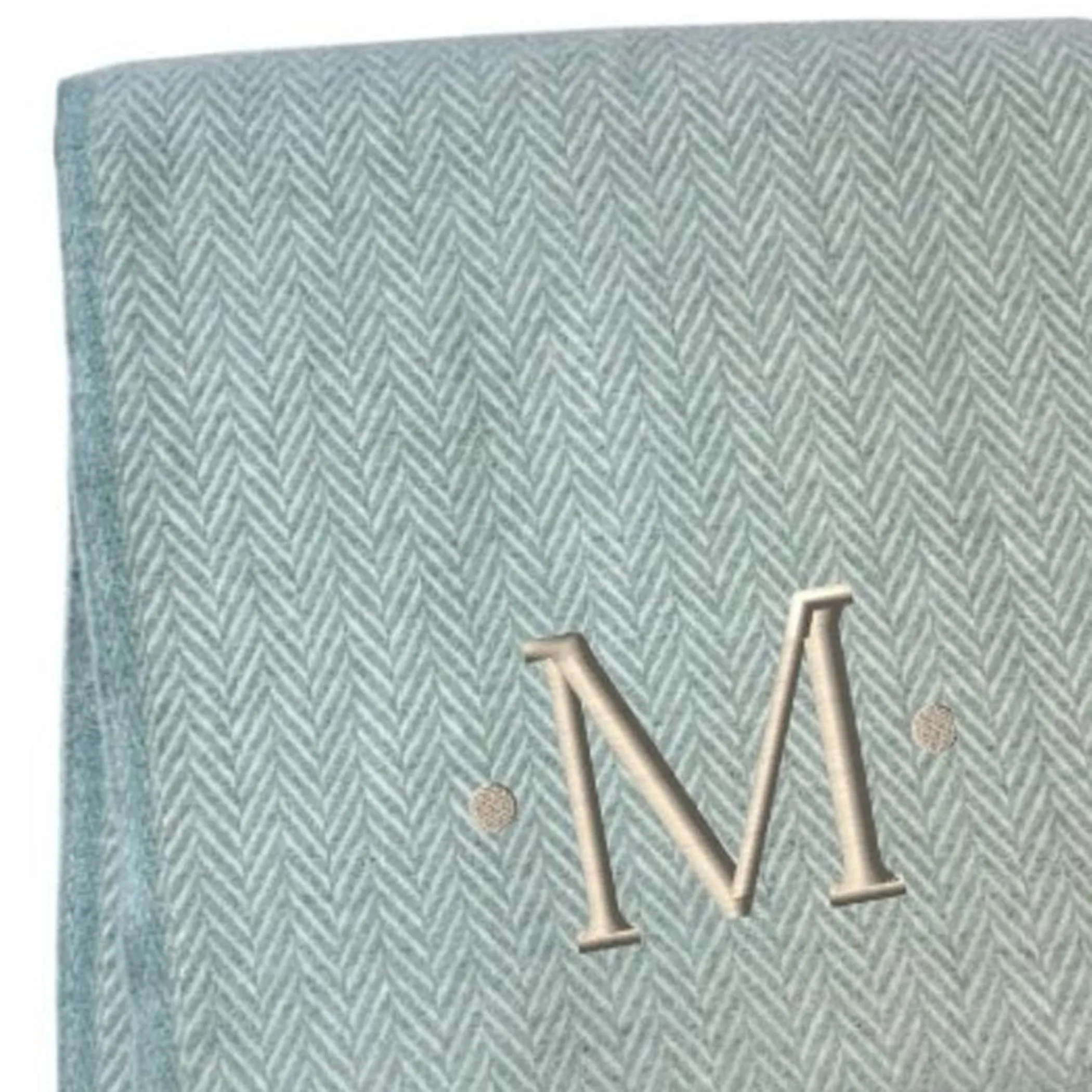 Herringbone Cotton Blend M Initial Throw Blanket with Tassels And Embroidery - Image 5