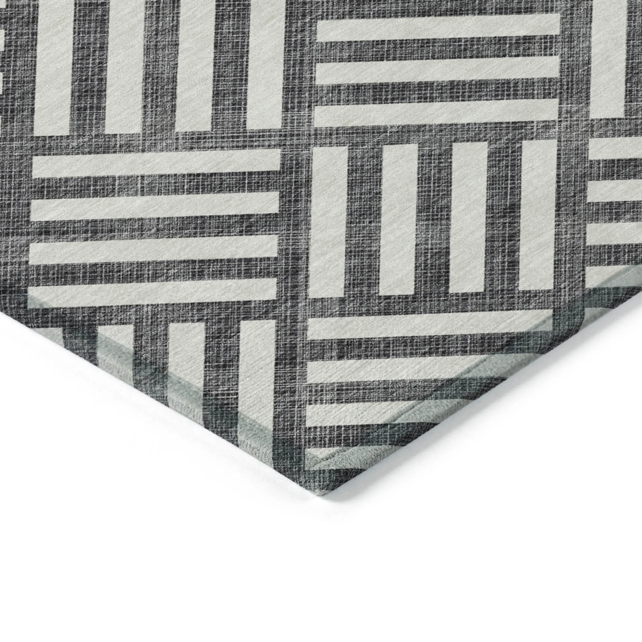 10' X 14' Black And Ivory Geometric Washable Indoor Outdoor Area Rug - Image 4
