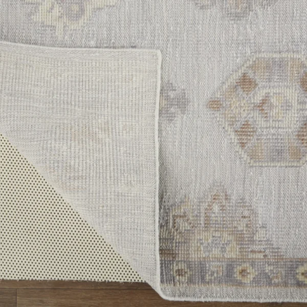 8' X 10' Ivory Silver And Tan Floral Hand Knotted Stain Resistant Area Rug