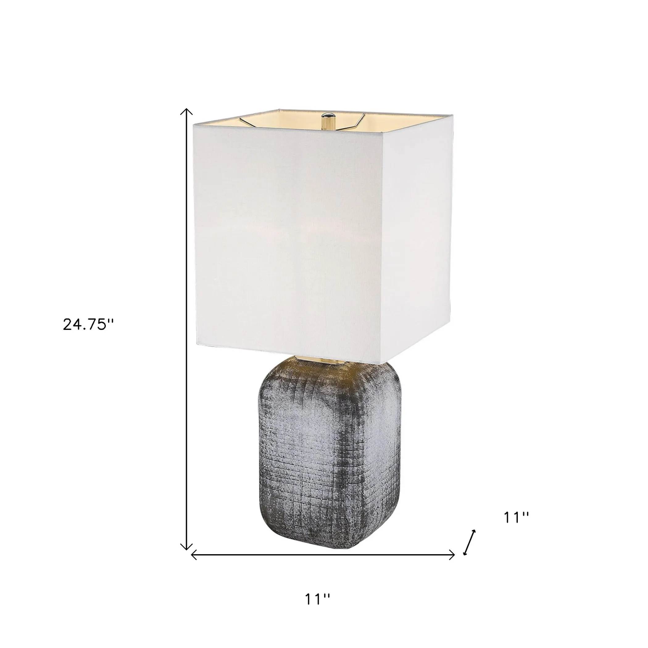 25" Blue and Gray Ceramic Table Lamp With White Square Shade - Image 6