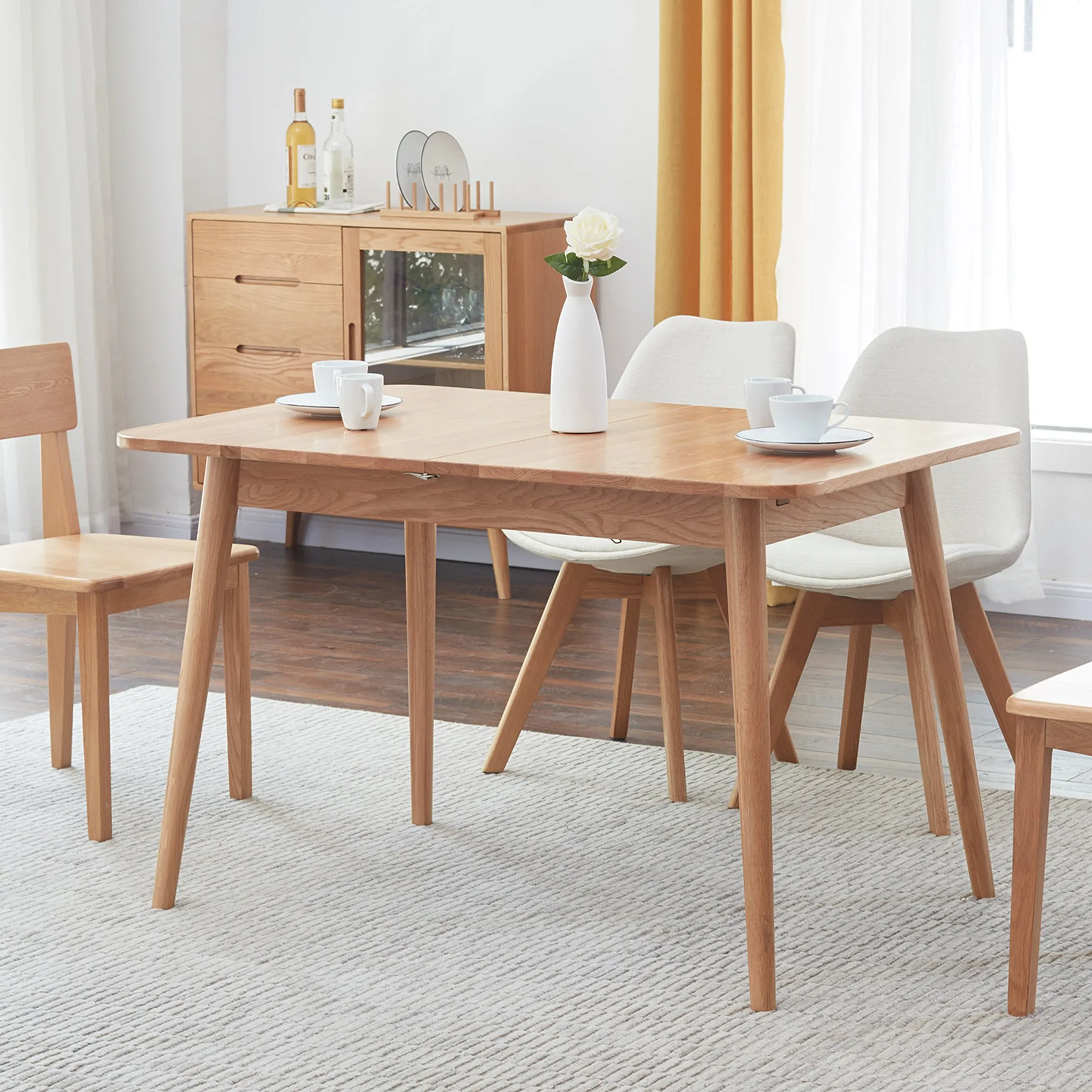 Natural Solid Oak Round Corner Dining Table - Image 4