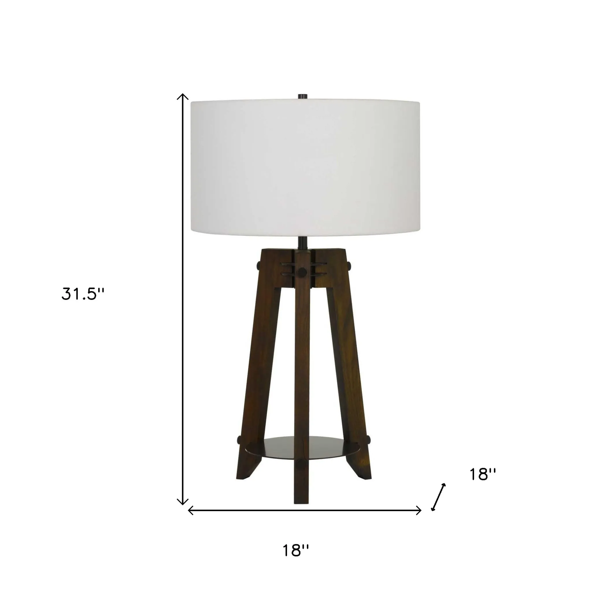 32" Brown Metal Tripod Table Lamp With Off White Drum Shade - Image 5