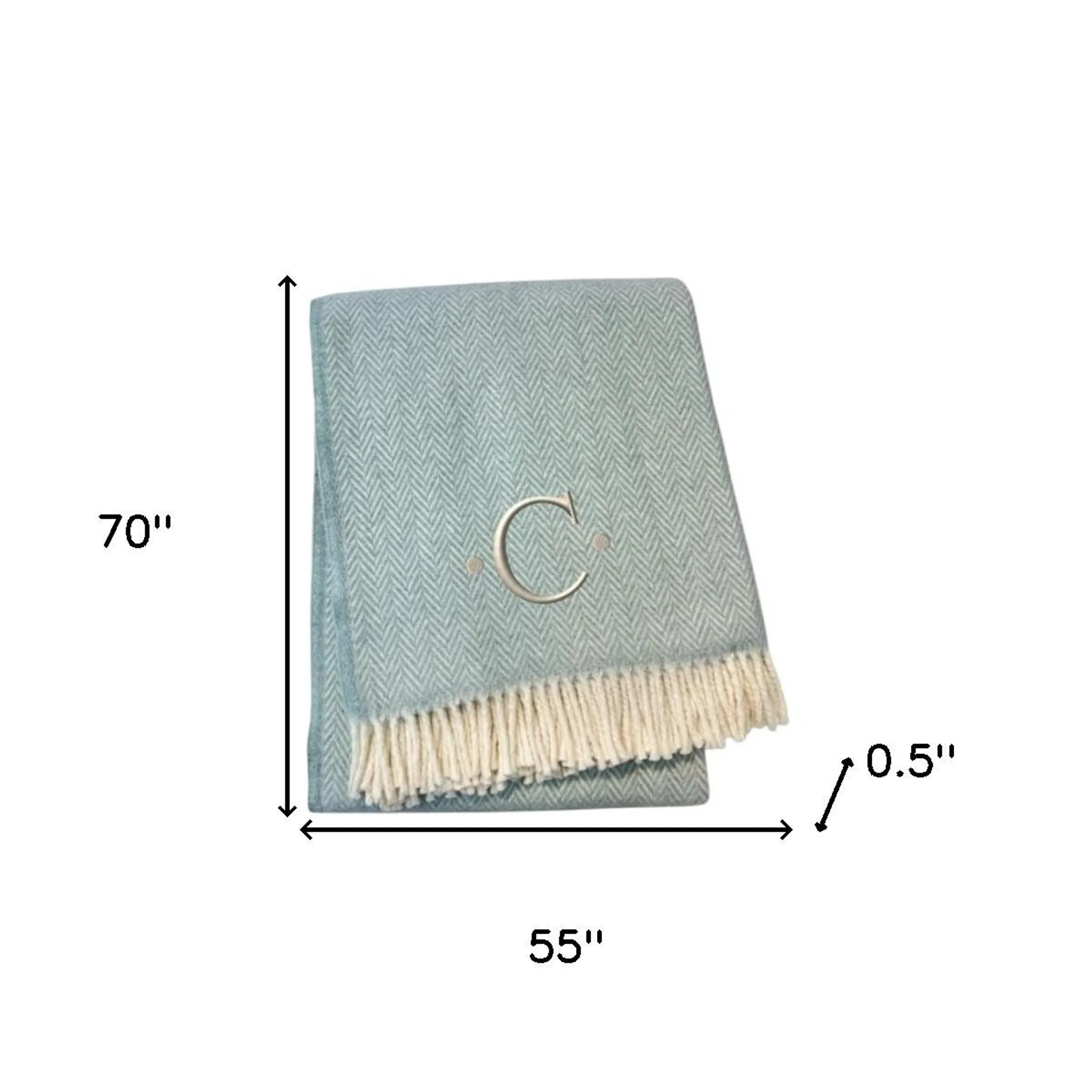 Herringbone Cotton Blend C Initial Throw Blanket with Tassels And Embroidery - Image 5