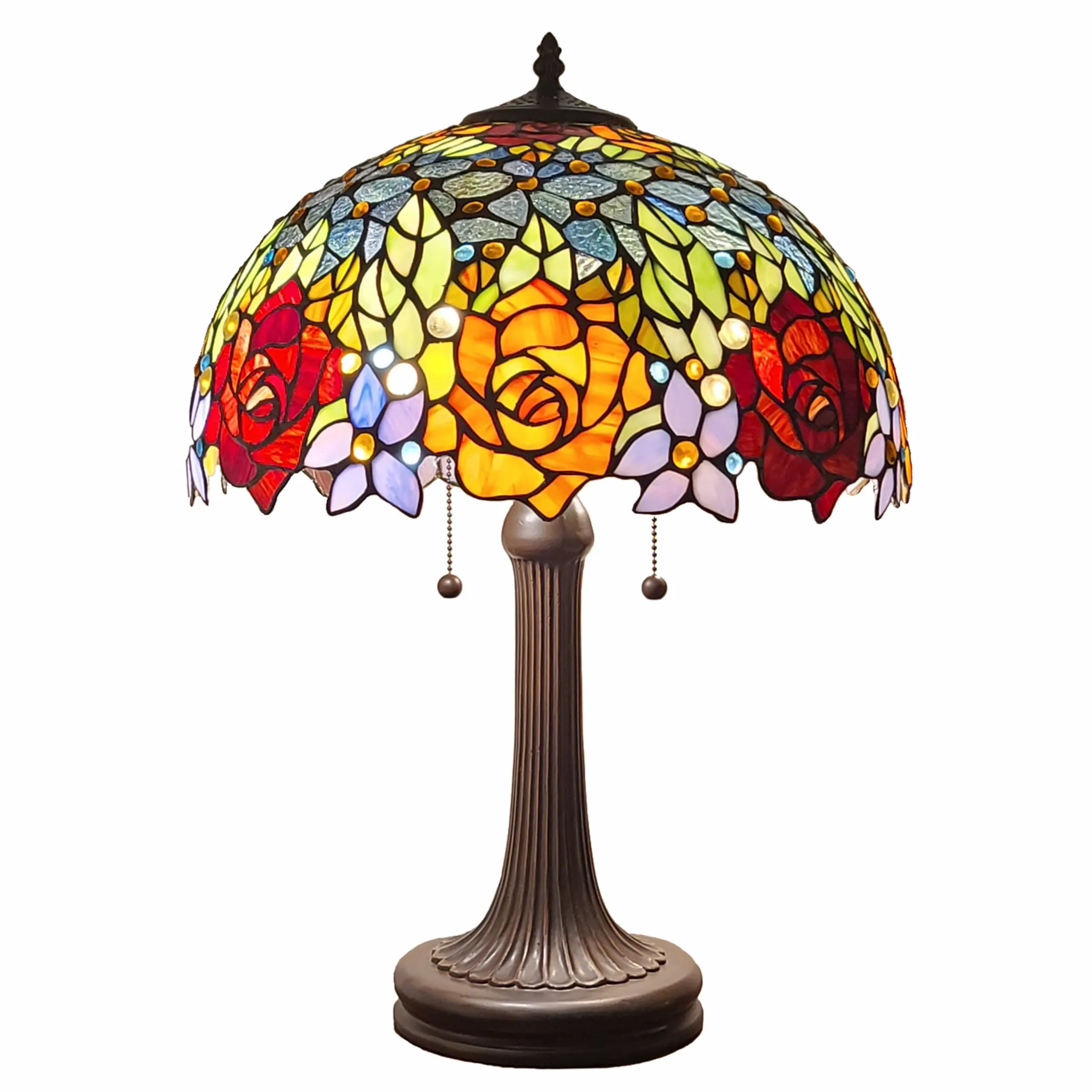 24" Dark Brown Metal Two Light Candlestick Table Lamp With Orange Shade - Image 2