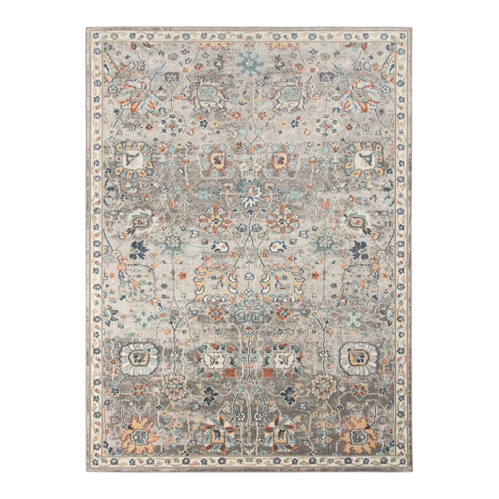 9' X 12' Blue and Orange Floral Stain Resistant Indoor Outdoor Area Rug - Image 2