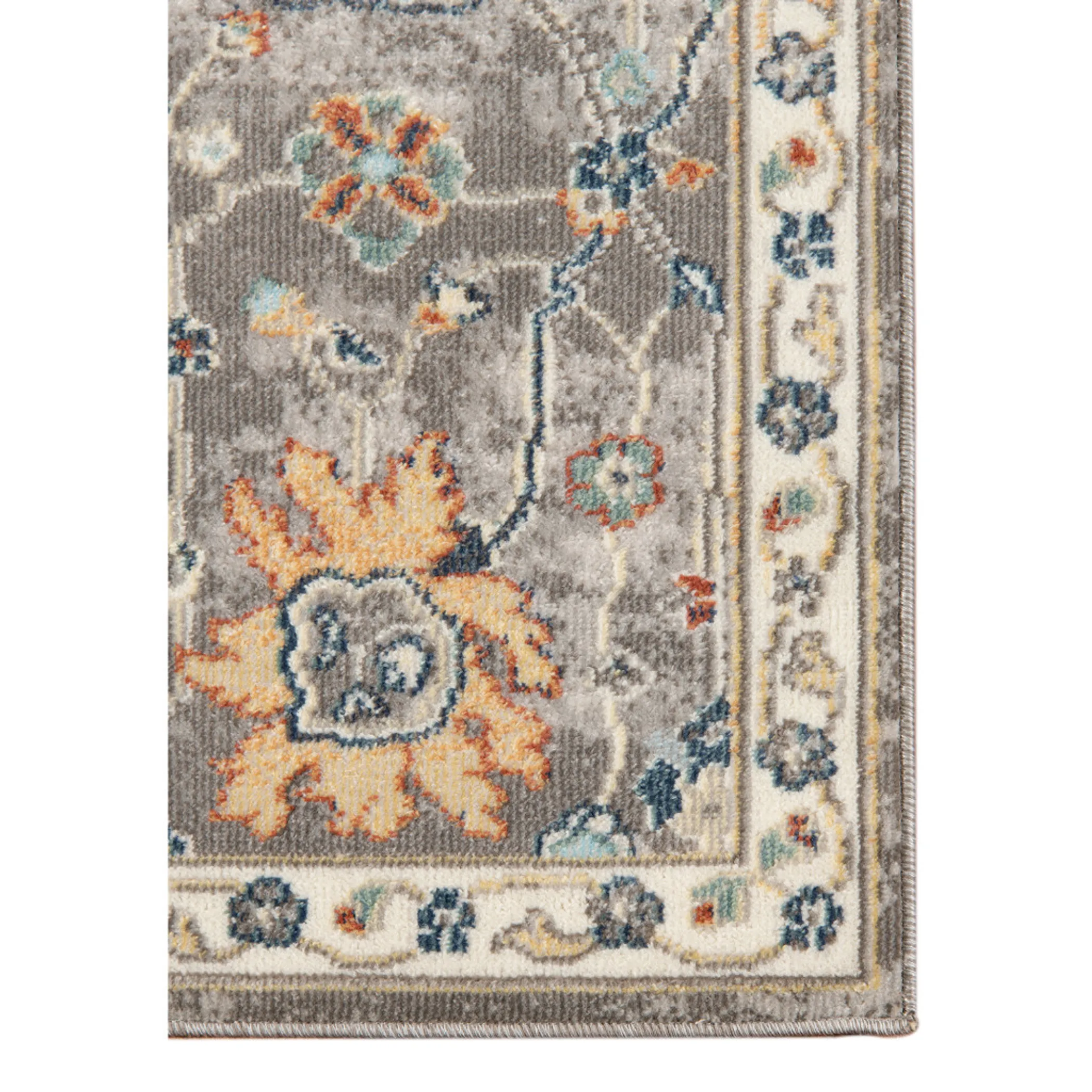9' X 12' Blue and Orange Floral Stain Resistant Indoor Outdoor Area Rug - Image 3