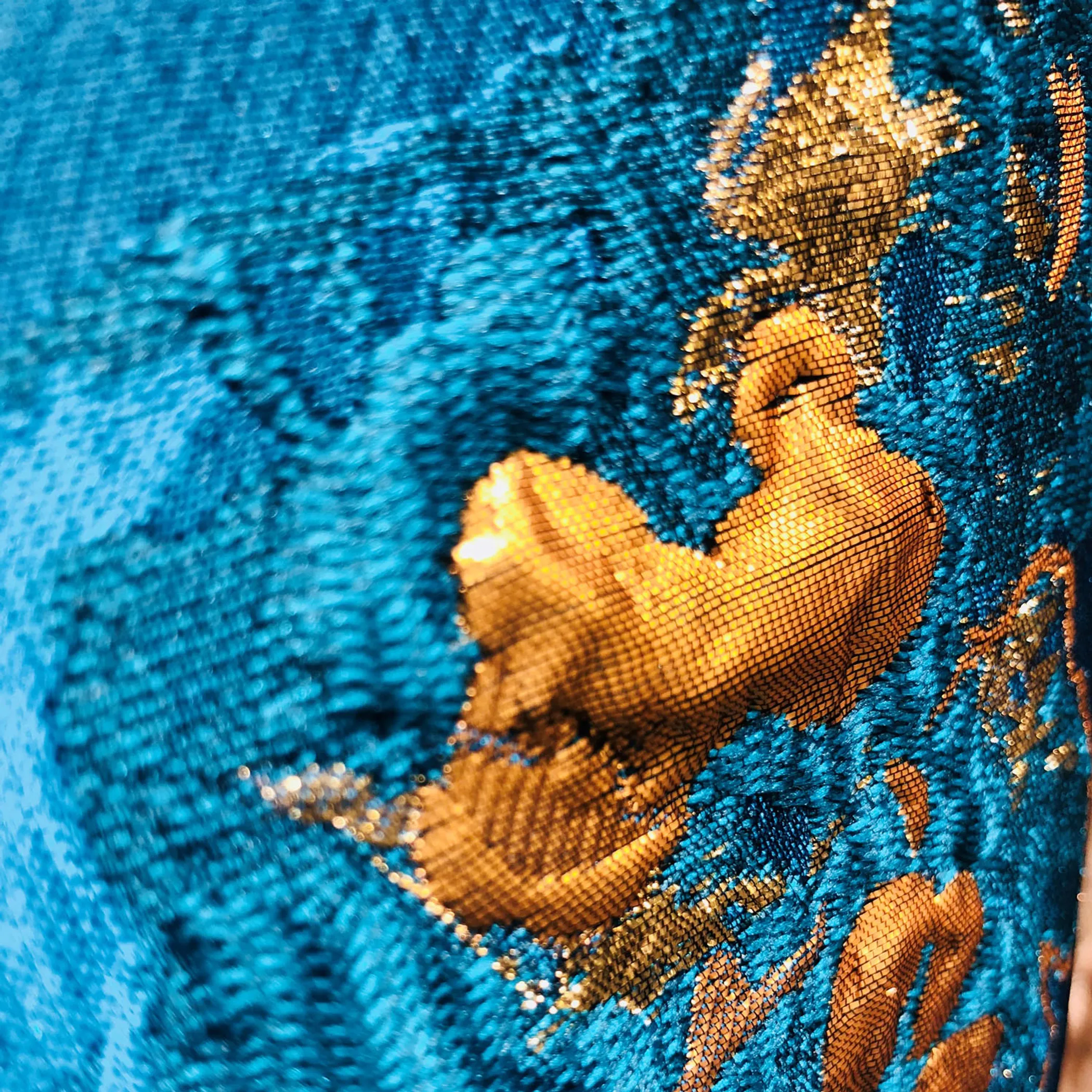 Plutus Bronze Blossom Blue Floral Luxury Throw Pillow - Image 3